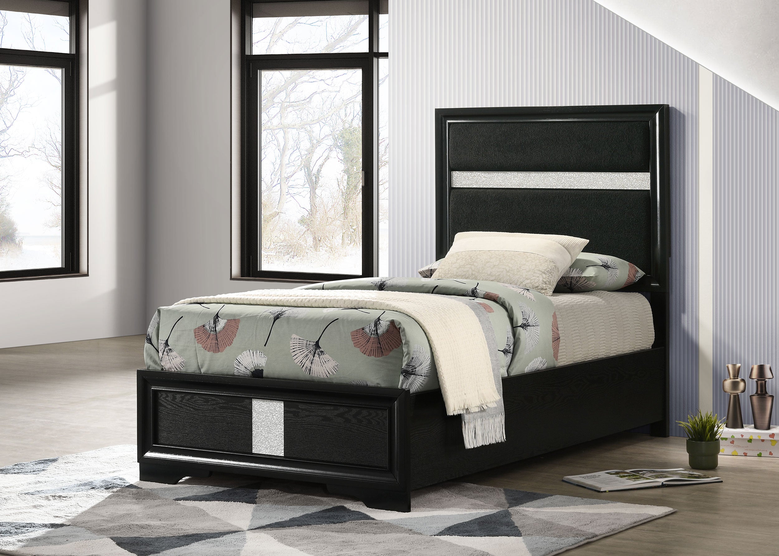 Miranda 51-inch Wood Storage Panel Bed Black