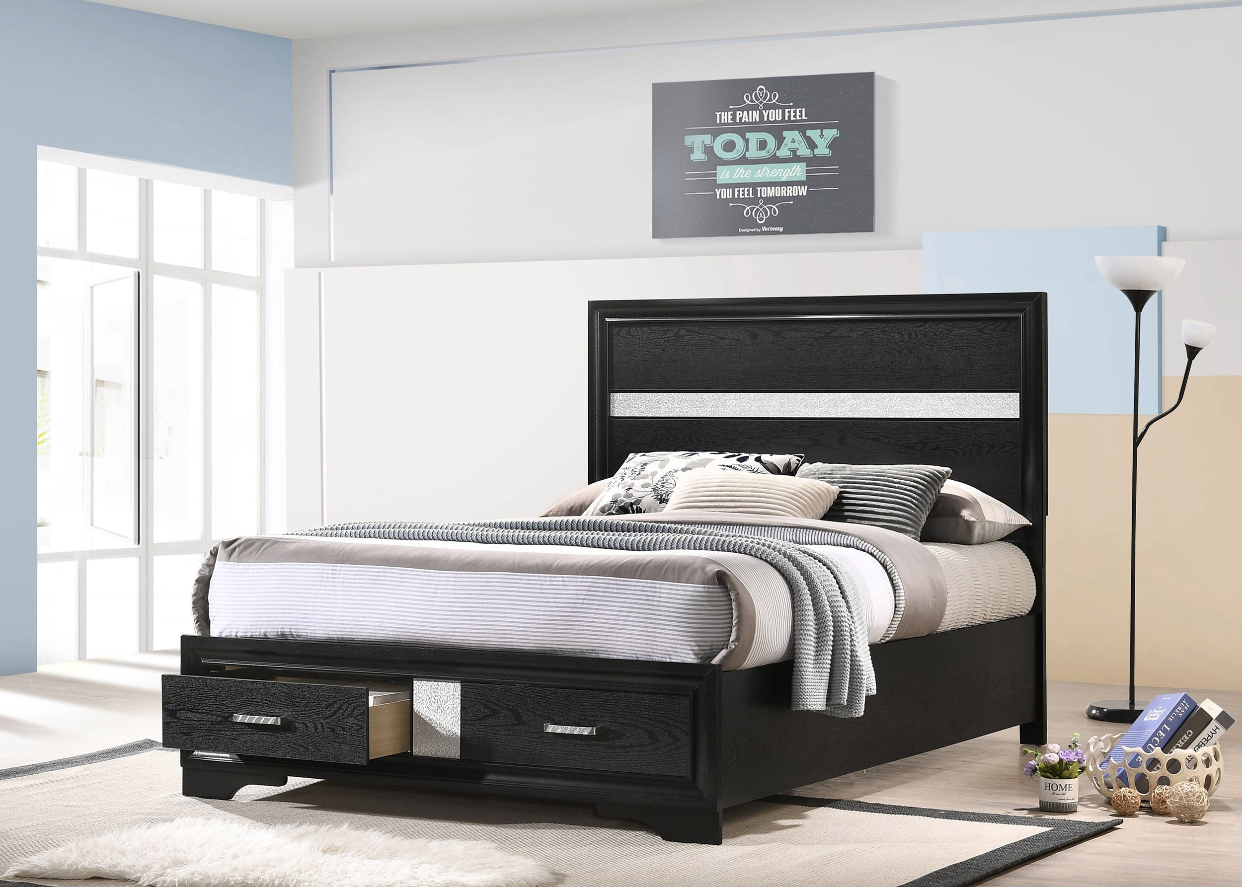 Miranda 51-inch Wood Storage Panel Bed Black