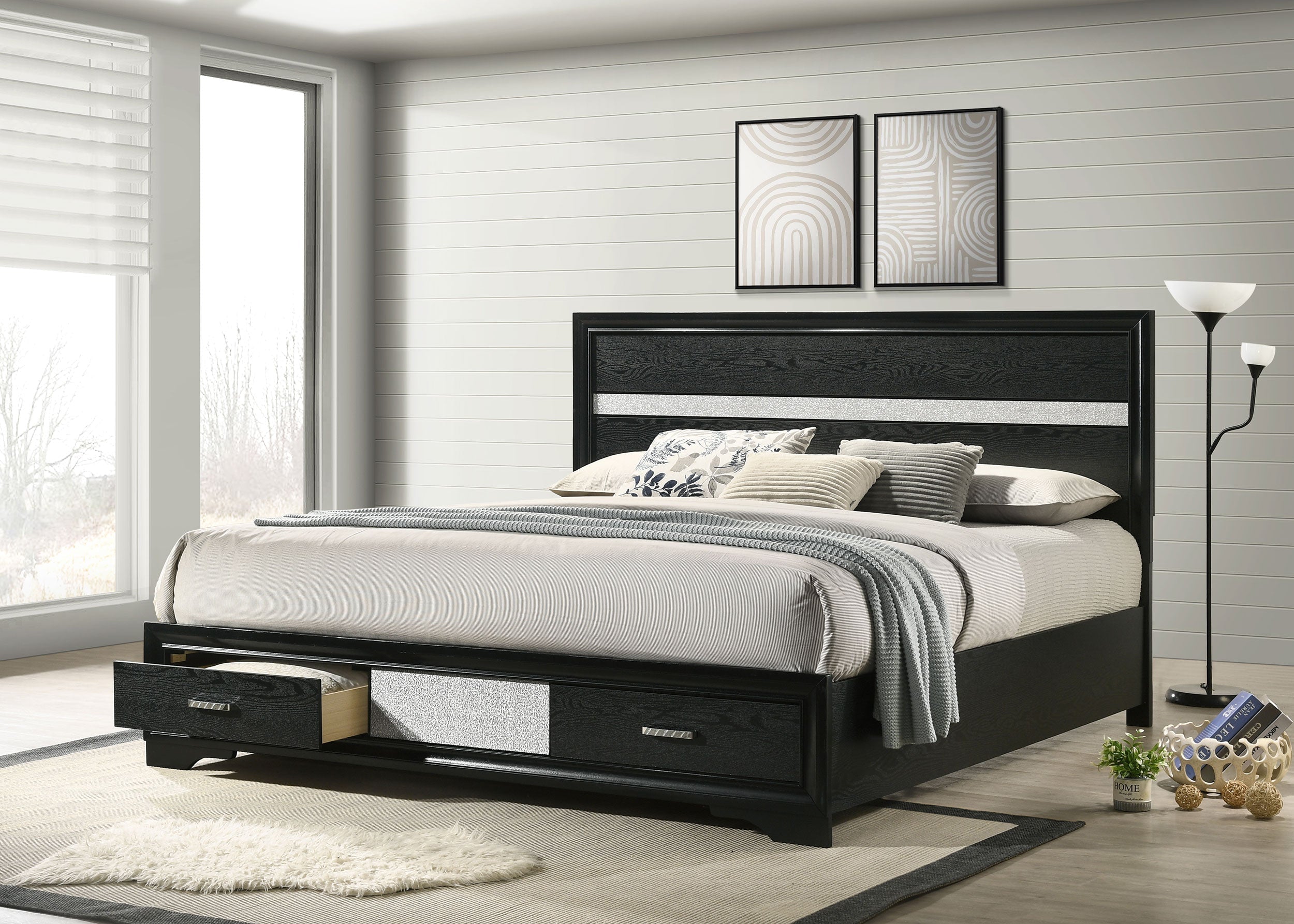 Miranda 51-inch Wood Storage Panel Bed Black