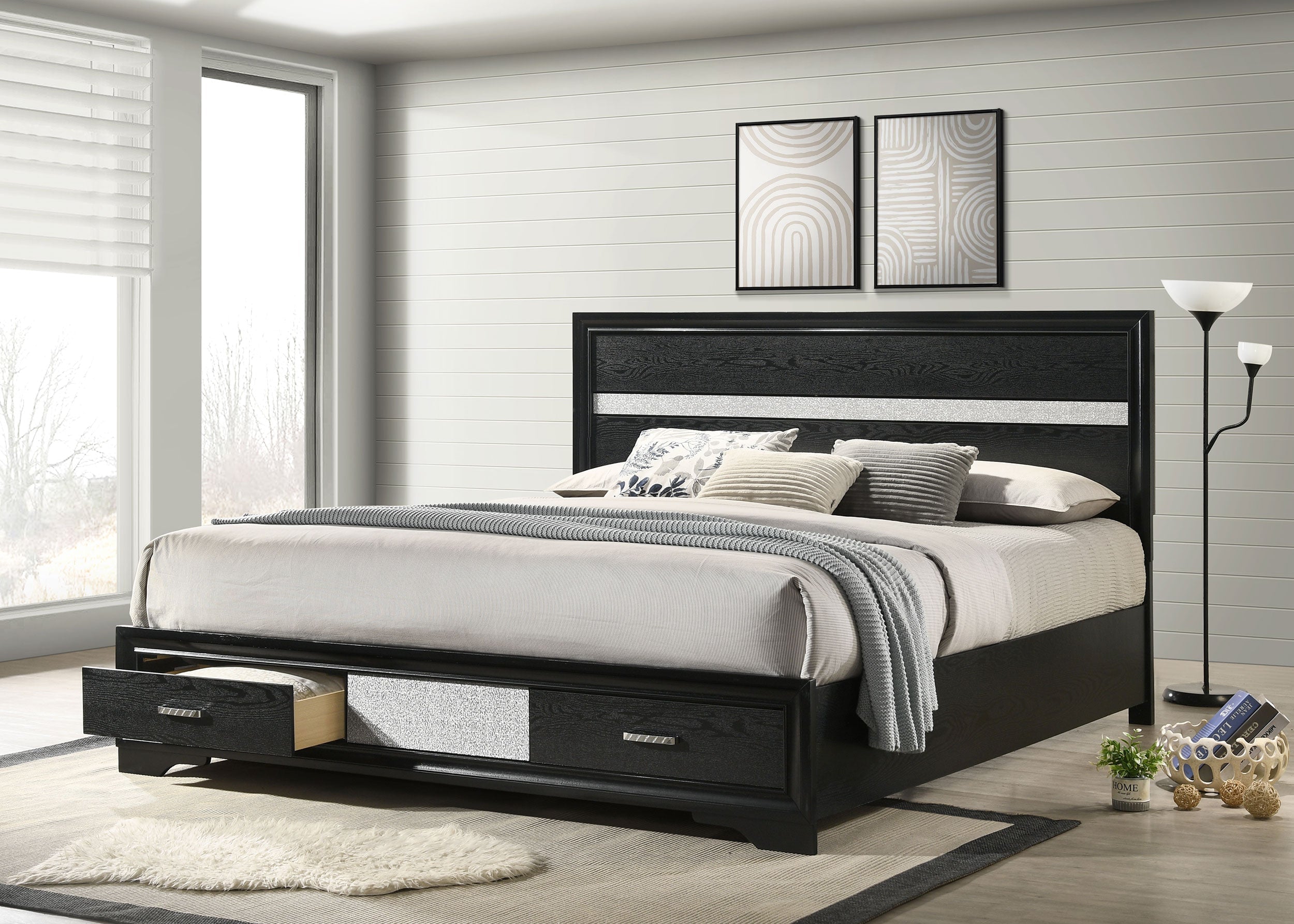 Miranda 51-inch Wood Storage Panel Bed Black