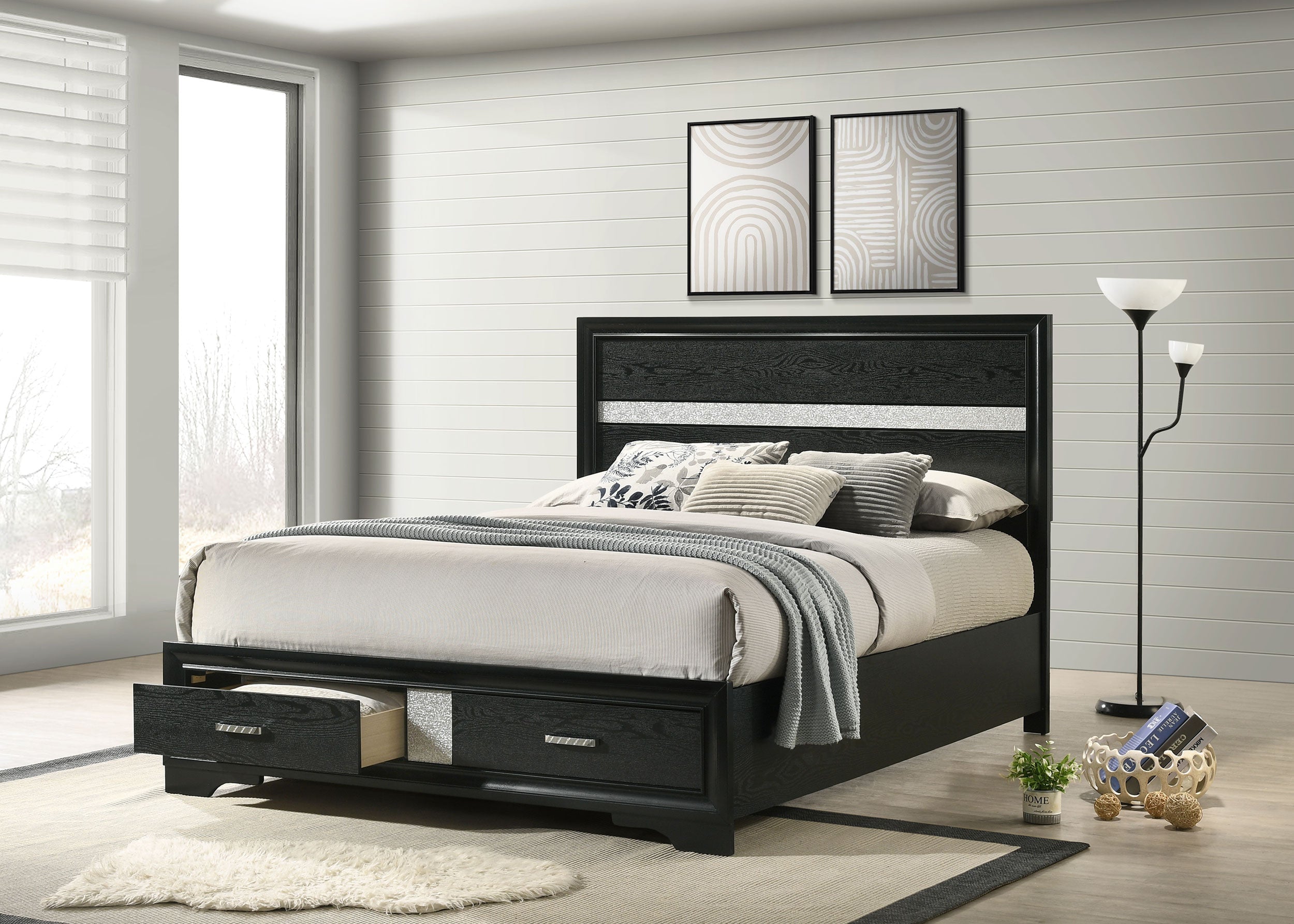 Miranda 51-inch Wood Storage Panel Bed Black