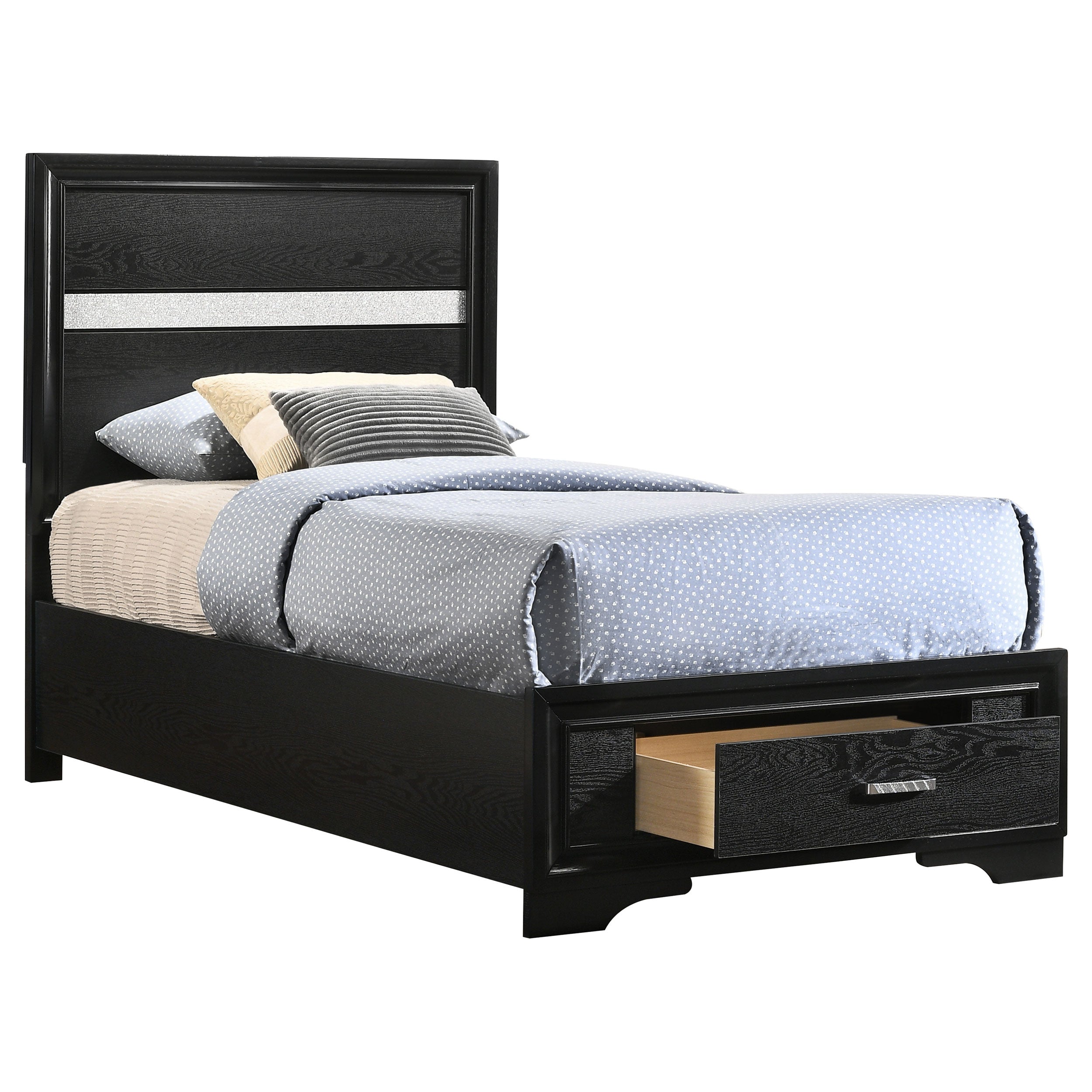 Miranda 51-inch Wood Storage Panel Bed Black