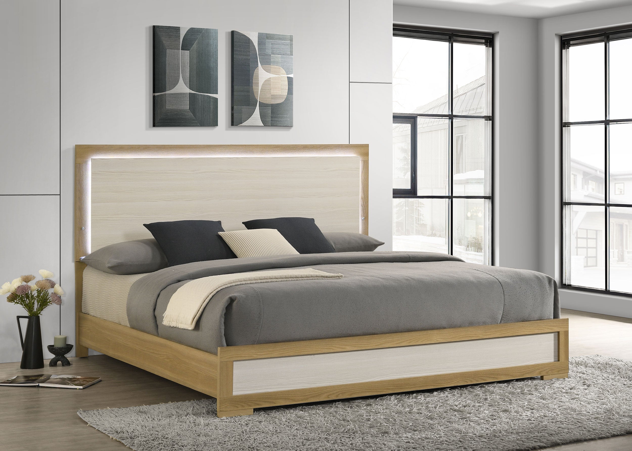 Hyland  Panel Bed LED Headboard Natural