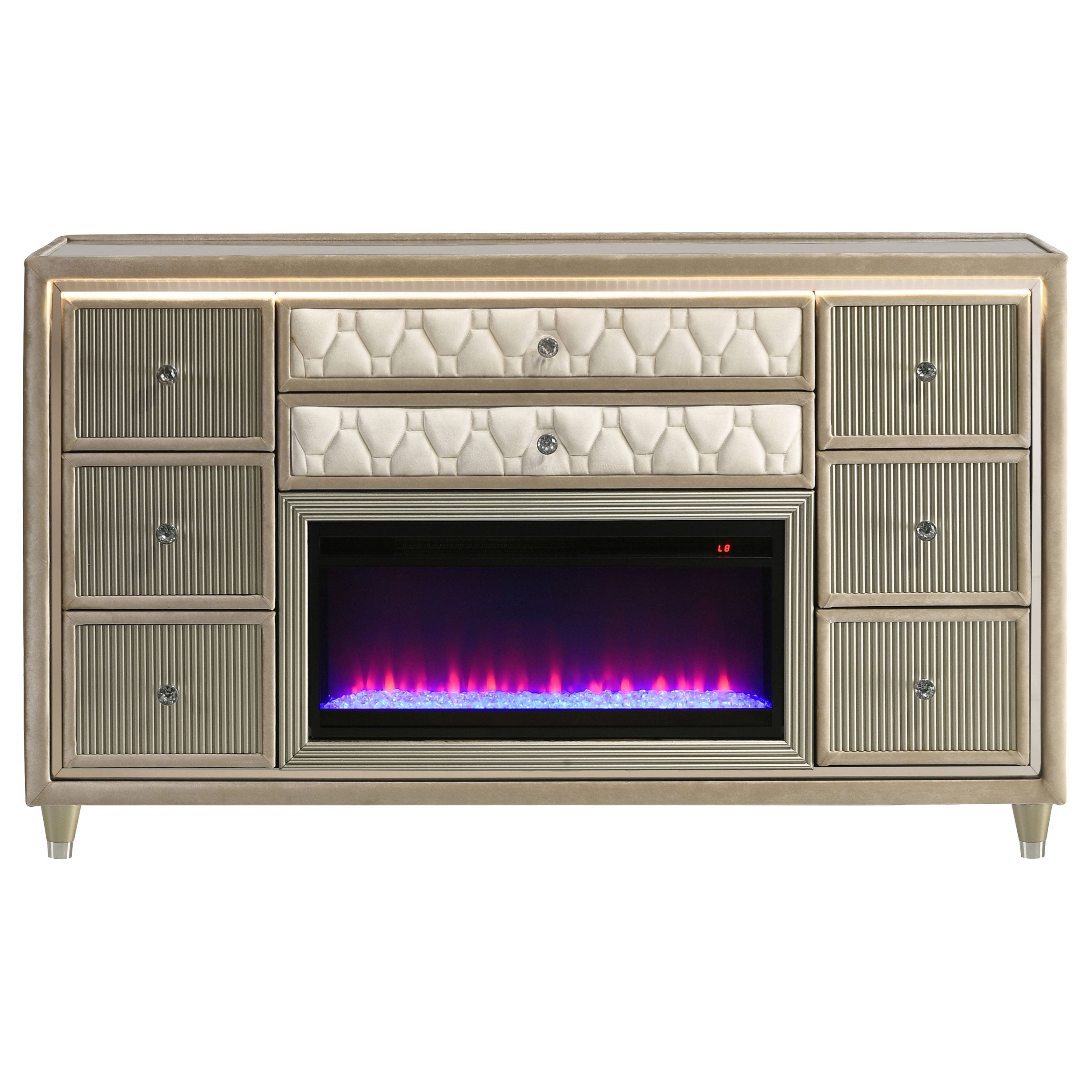 Lorient 8-drawer LED Bedroom Flame Box Dresser Ivory Camel