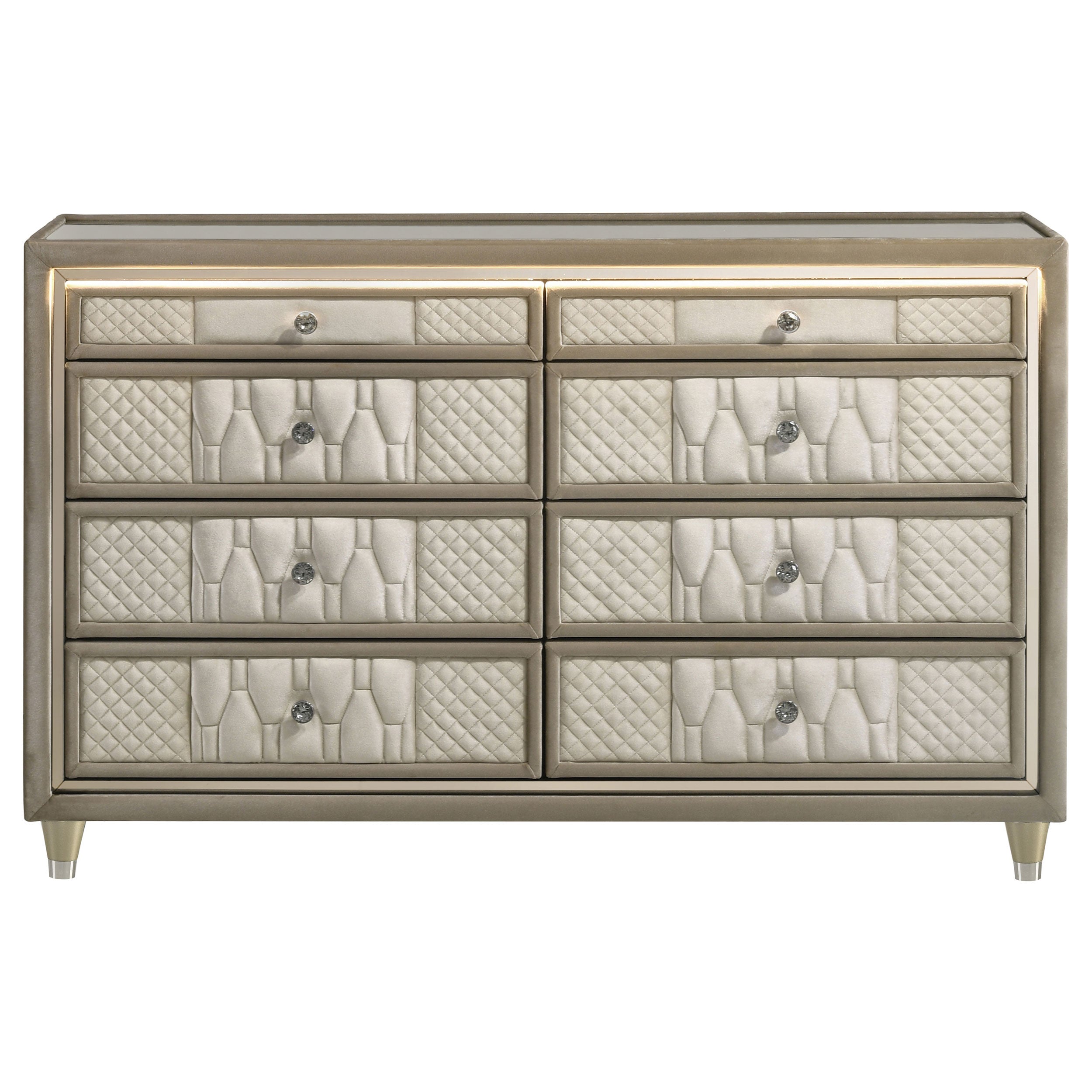 Lorient 8-drawer LED Bedroom Dresser Cabinet Ivory and Camel