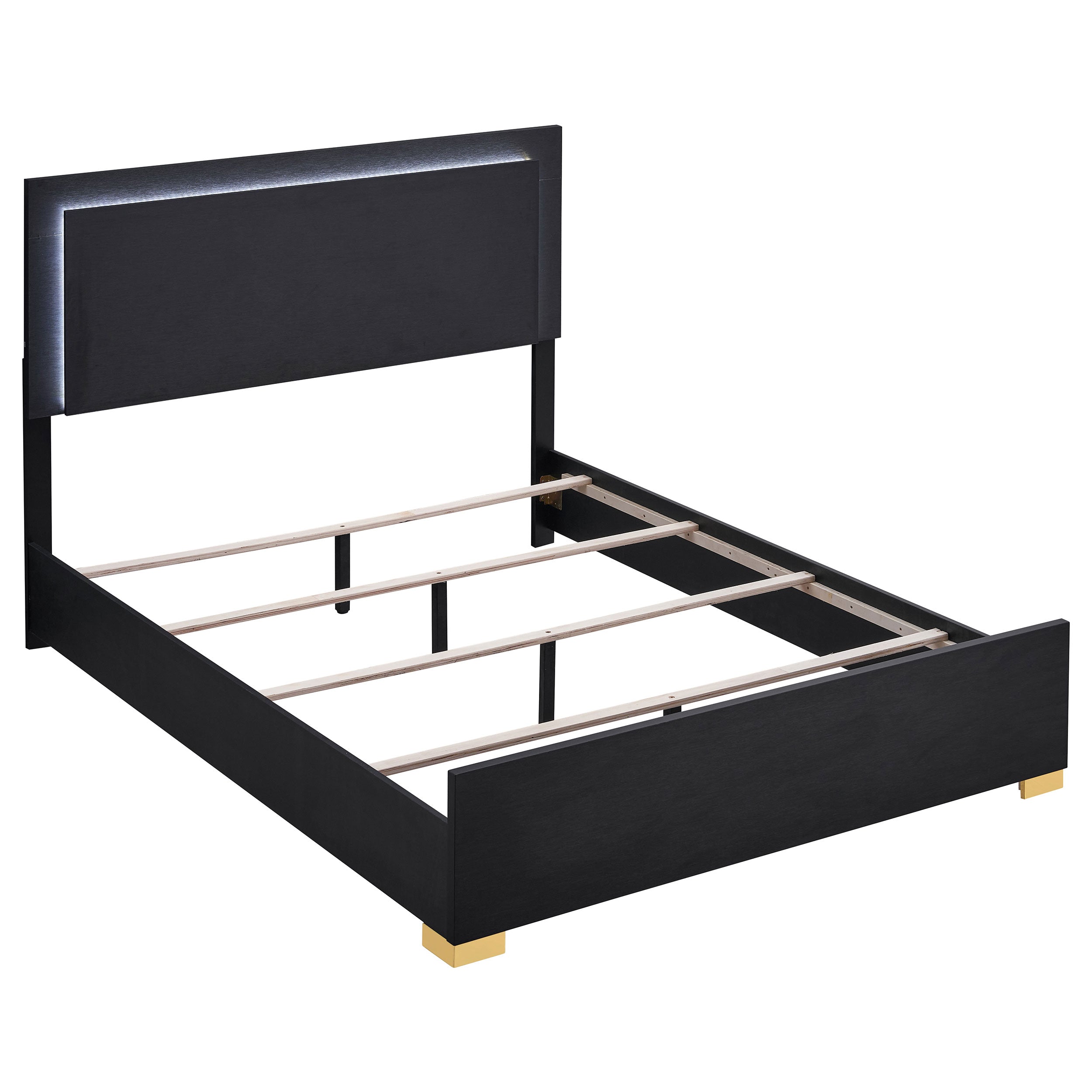 Marceline Wood  LED Panel Bed Black