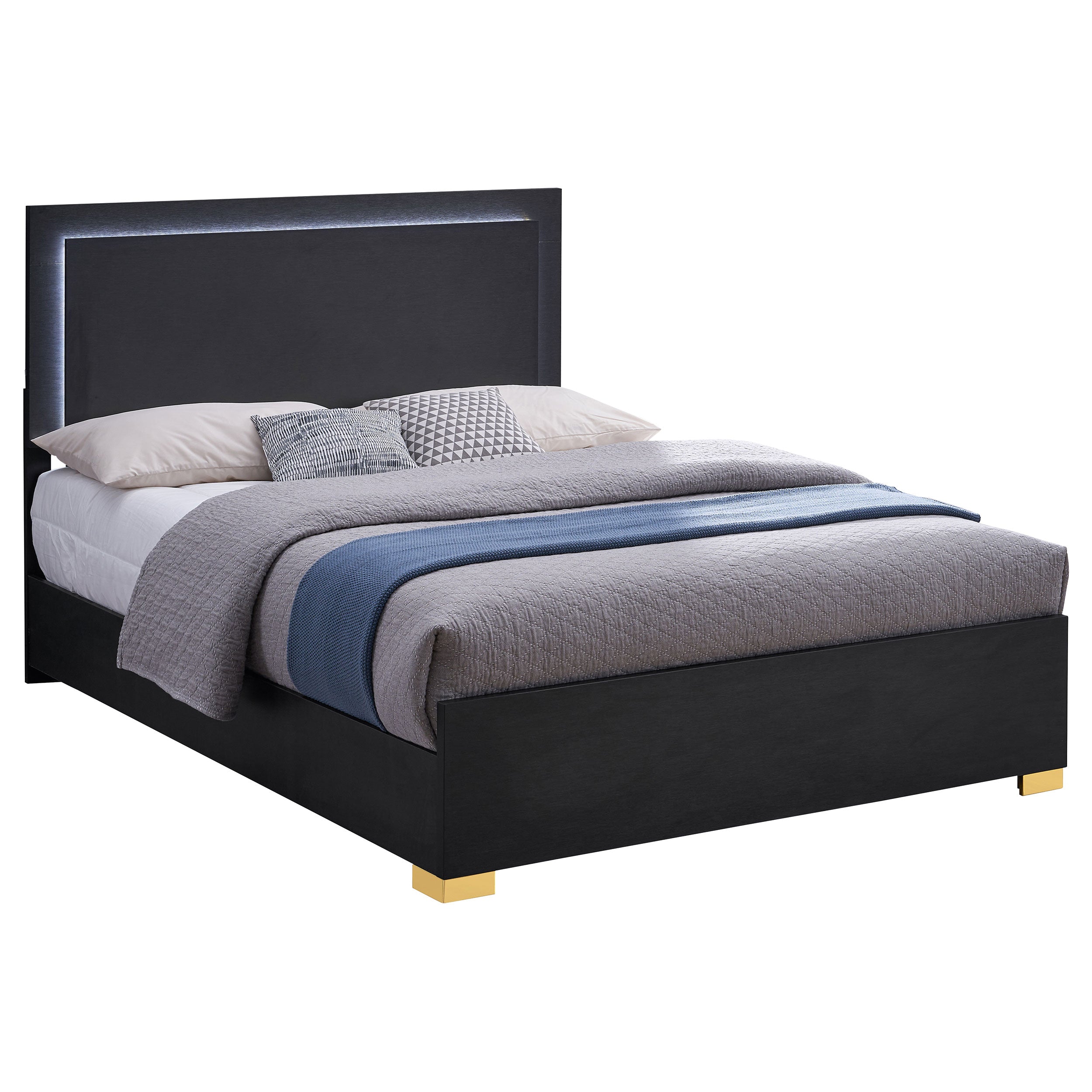 Marceline Wood  LED Panel Bed Black