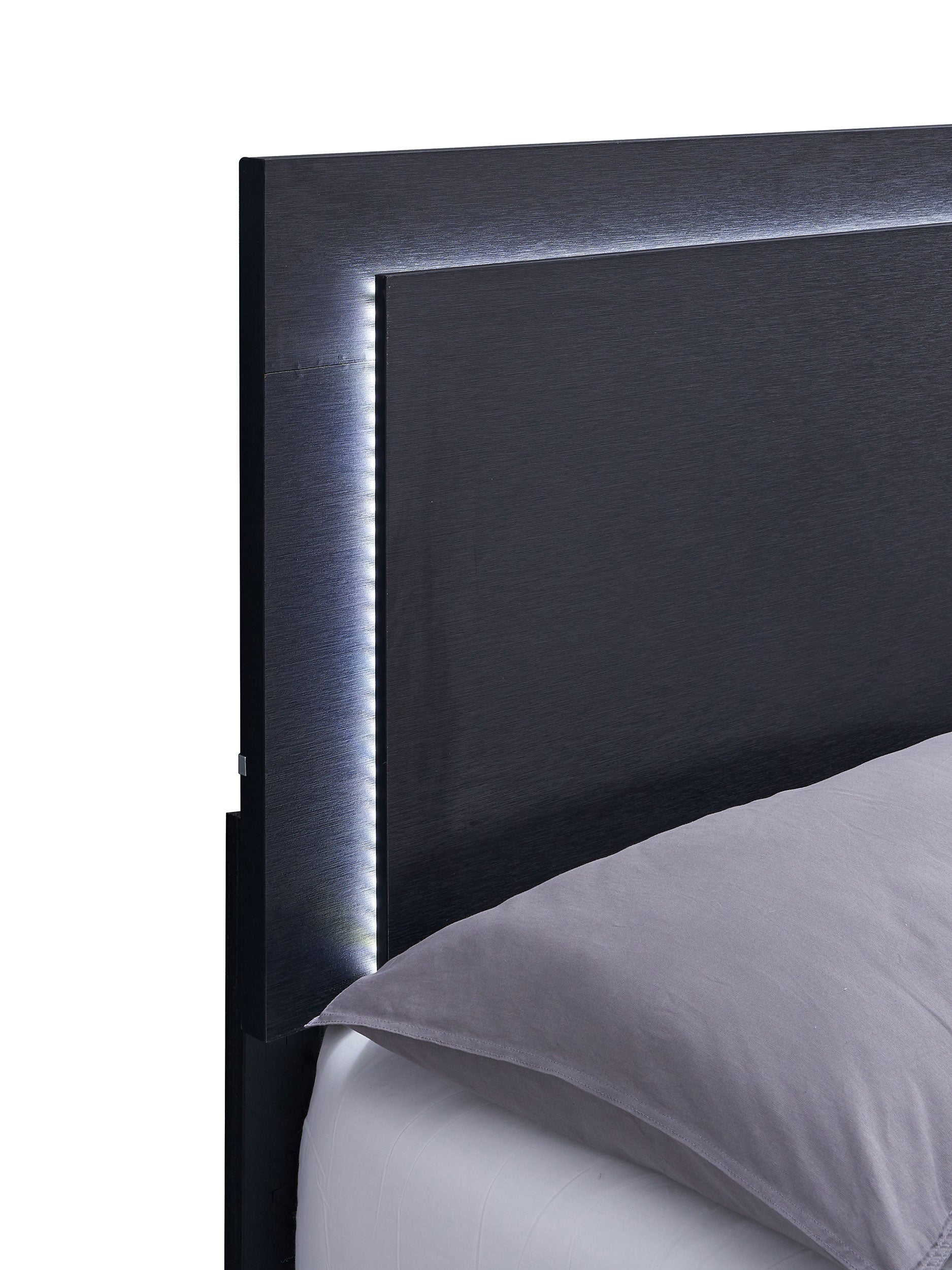 Marceline Wood  LED Panel Bed Black