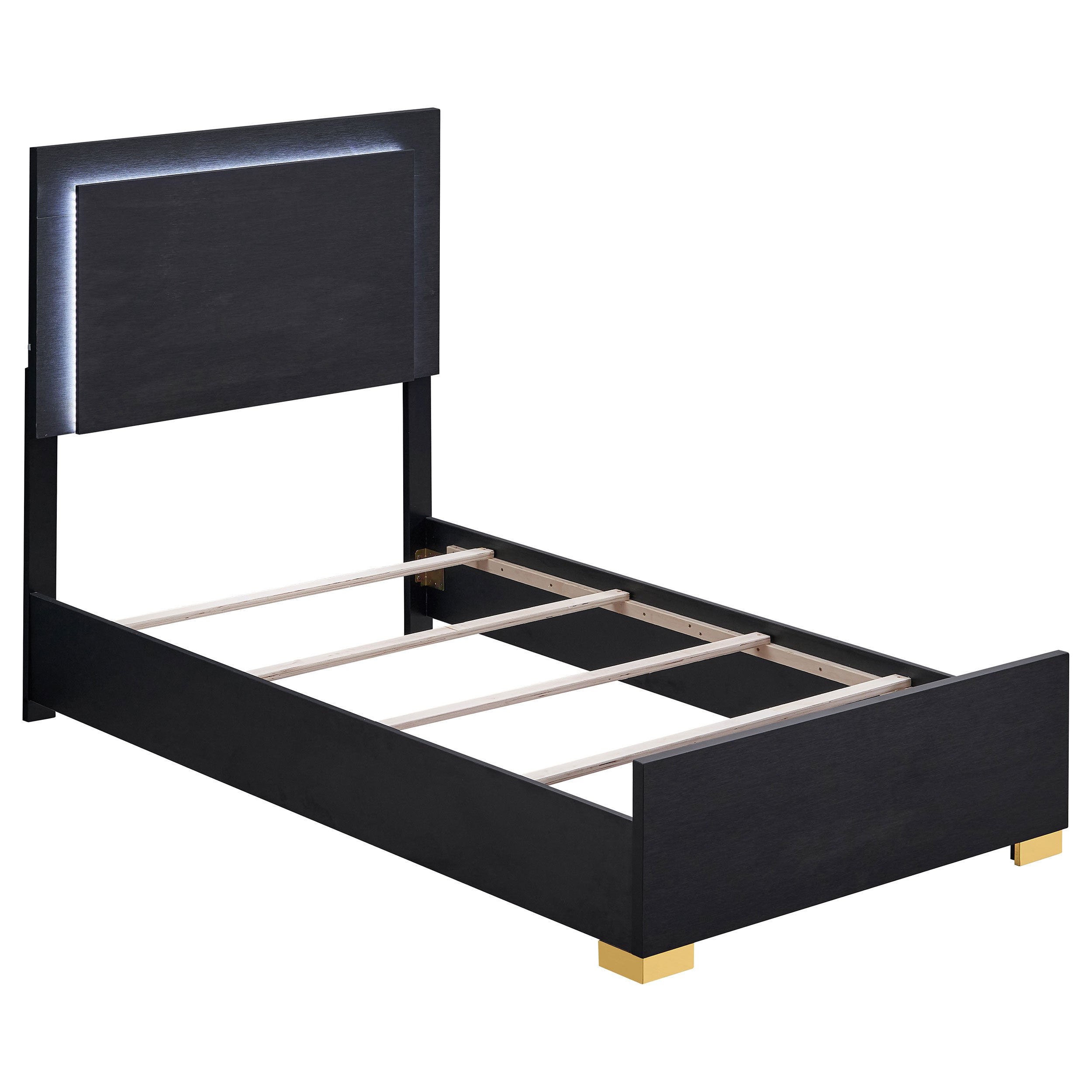 Marceline Wood  LED Panel Bed Black