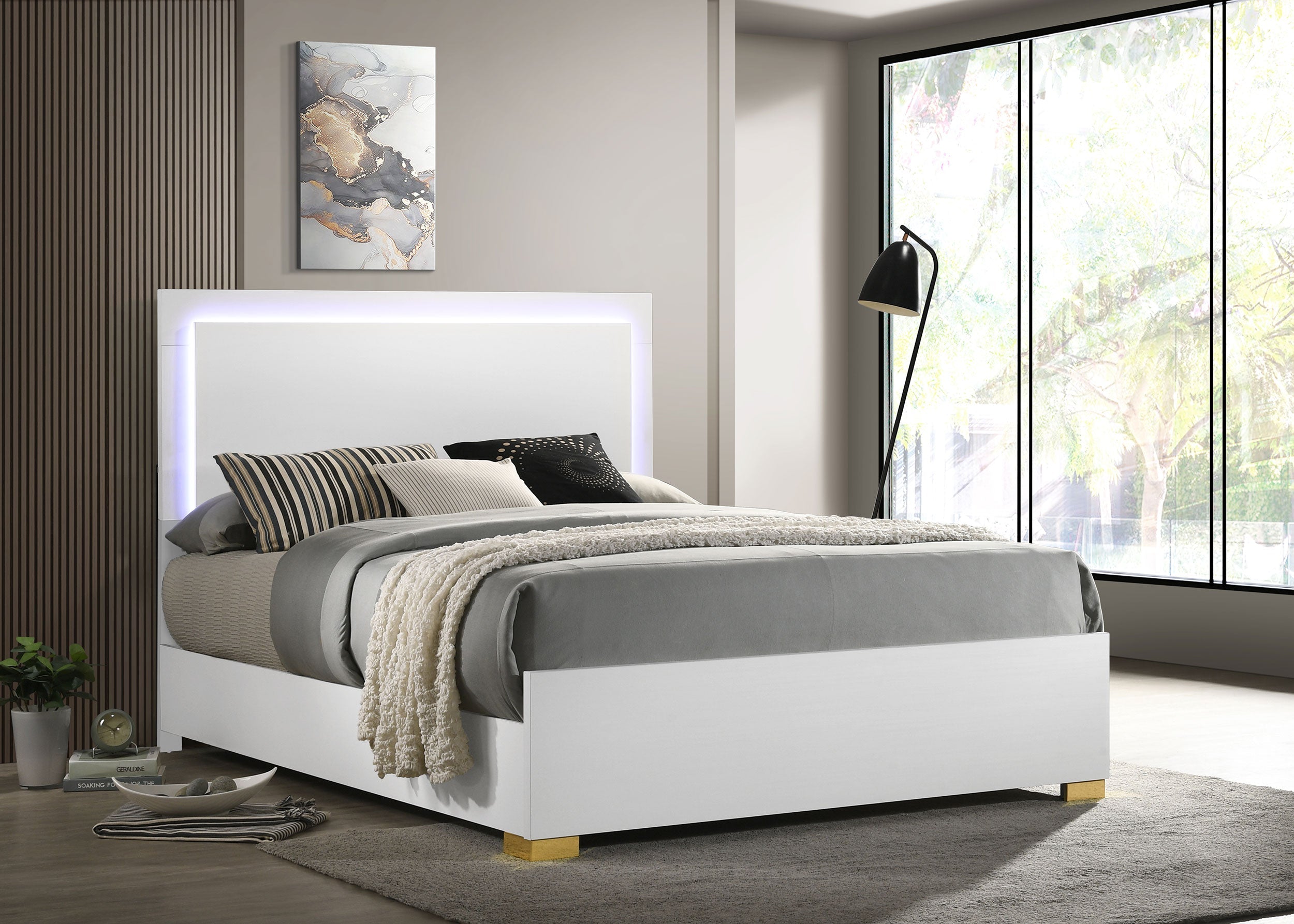 Marceline Wood  LED Panel Bed Black
