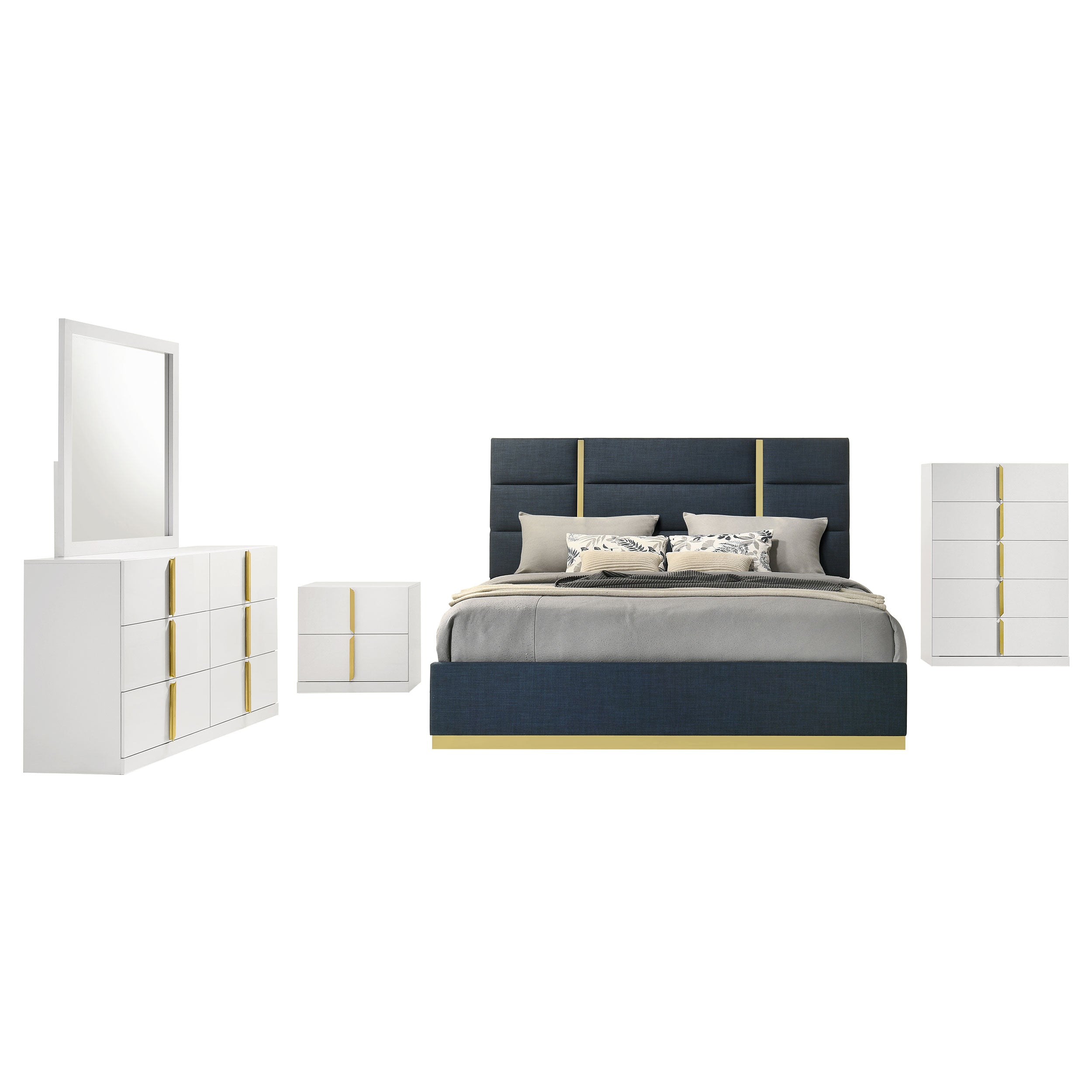 Ines  Bedroom Set Grey/Navy and White High Gloss