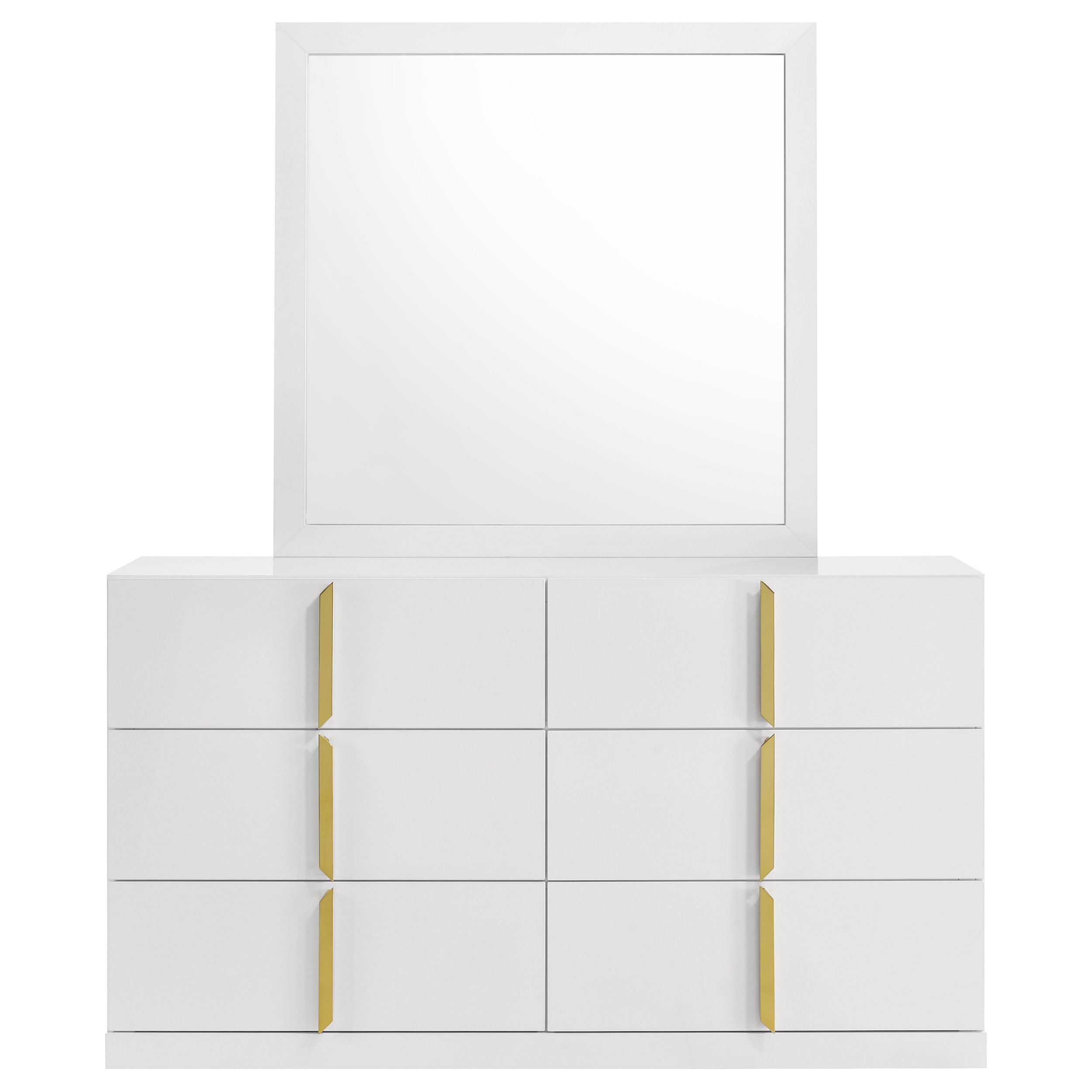 Ines 6-drawer Bedroom Dresser with Mirror Cabinet White High Gloss