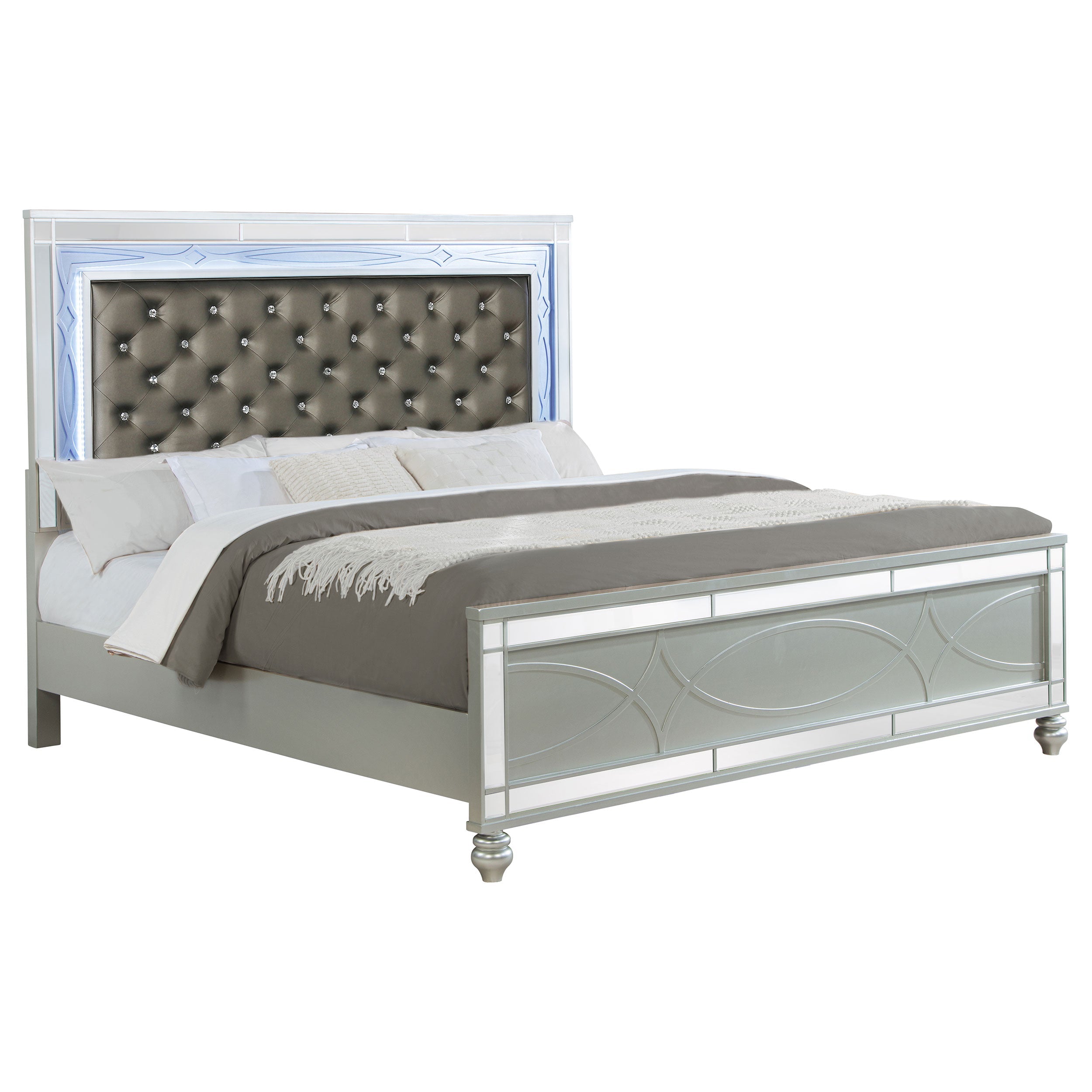 Gunnison Wood LED Panel Bed Silver Metallic