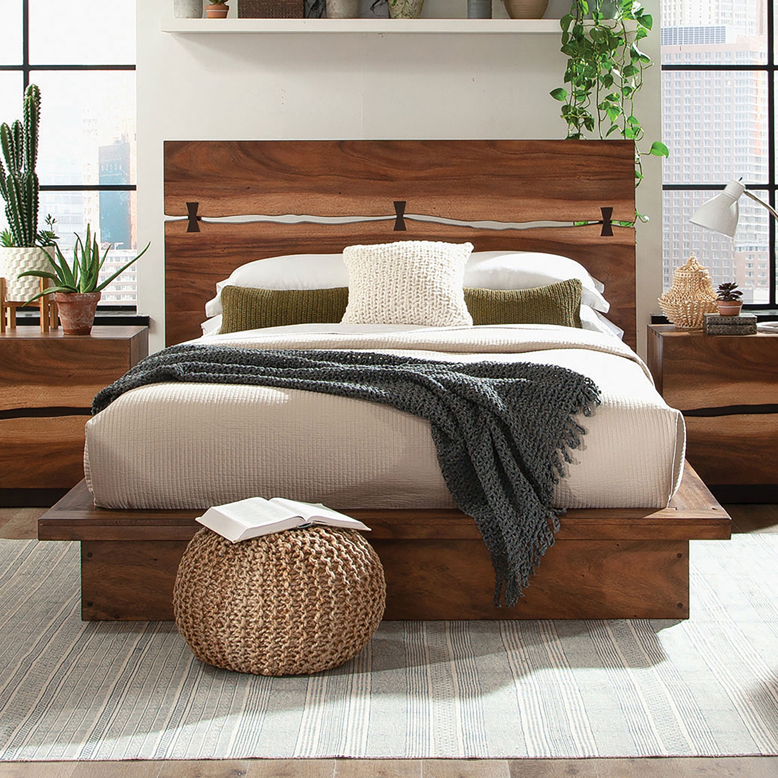 Winslow Wood  Panel Bed Smokey Walnut