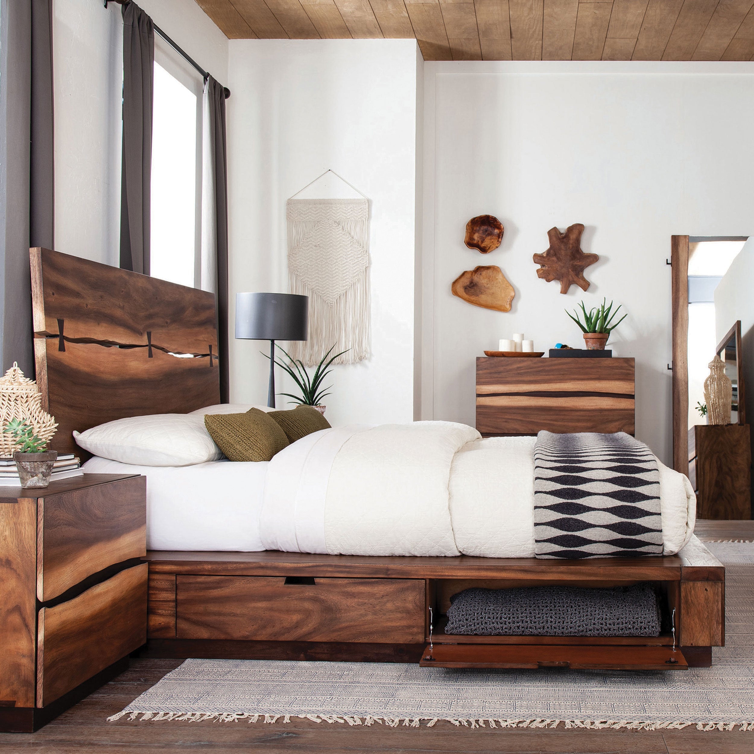 Winslow Wood  Panel Bed Smokey Walnut