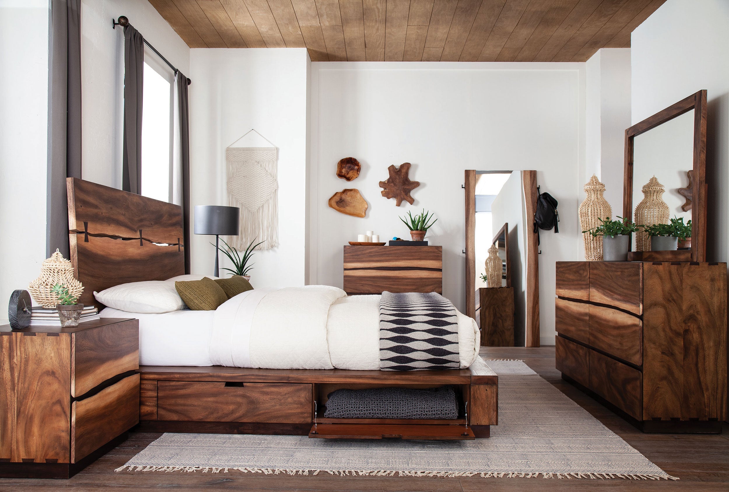 Winslow Wood  Panel Bed Smokey Walnut