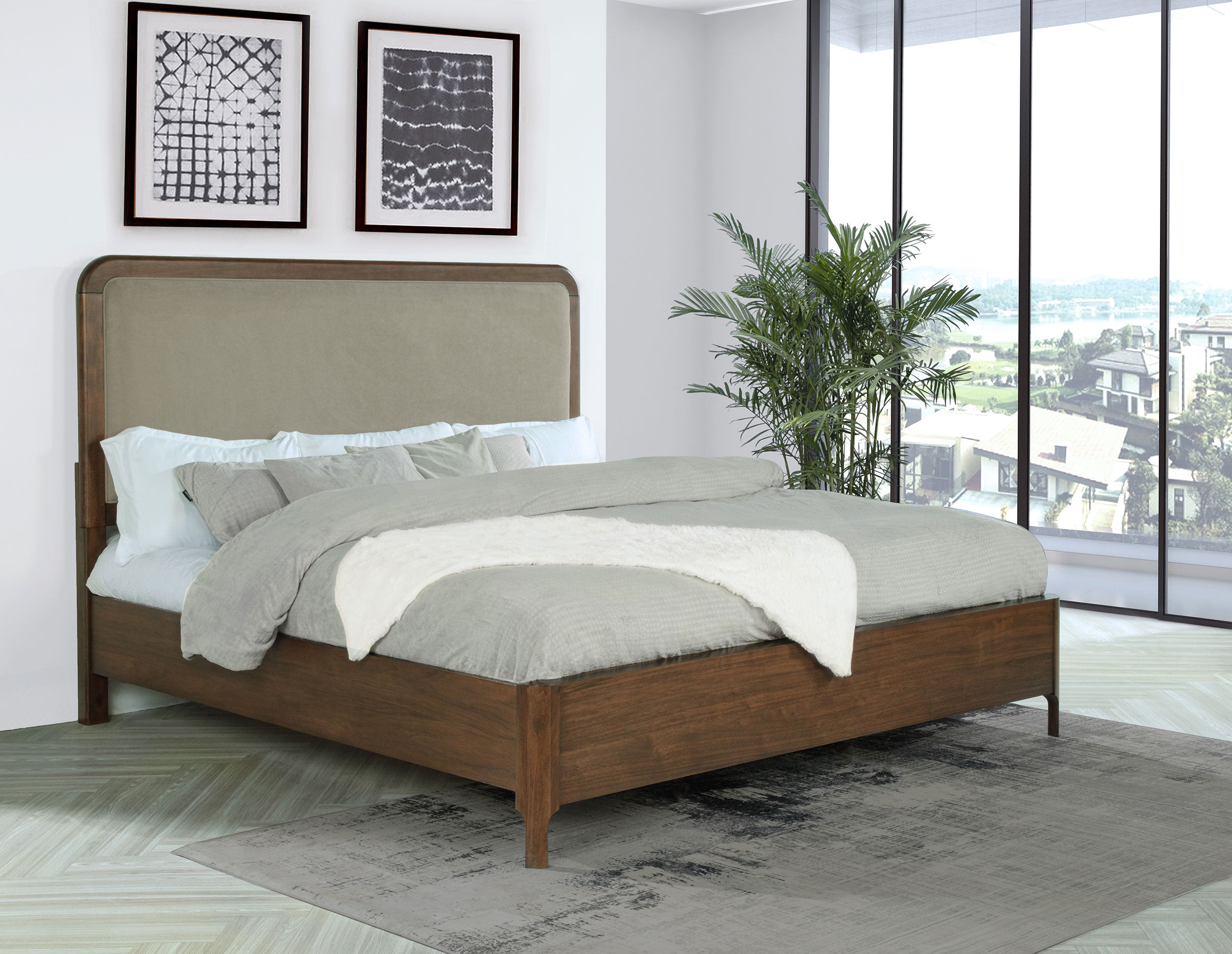 Maderia 57-inch Upholstered Panel Bed Walnut