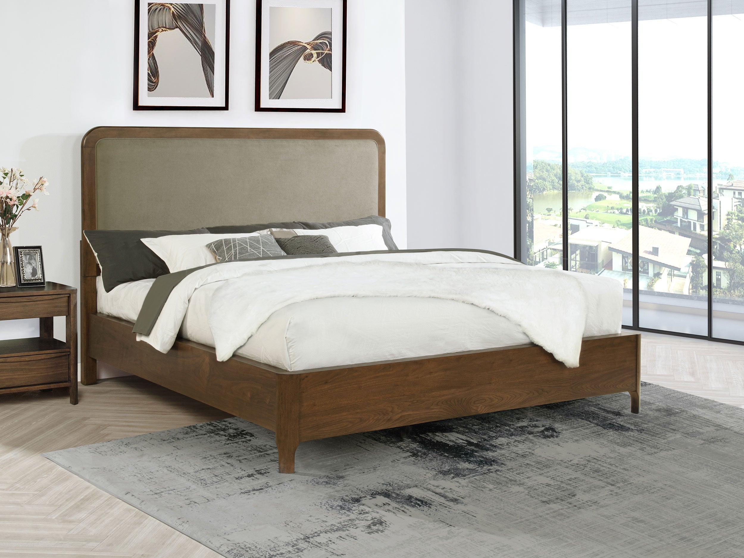 Maderia 57-inch Upholstered Panel Bed Walnut