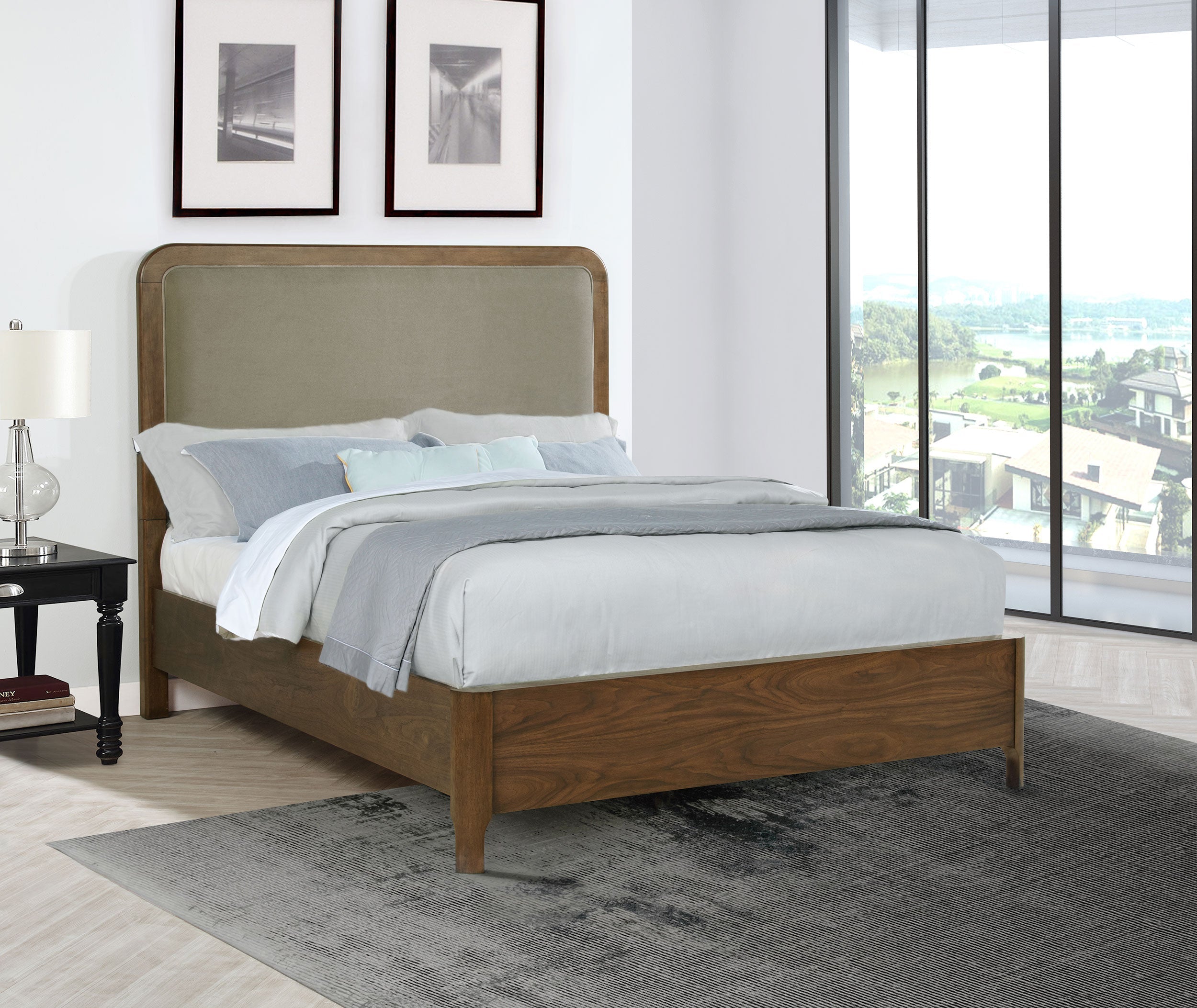 Maderia 57-inch Upholstered Panel Bed Walnut