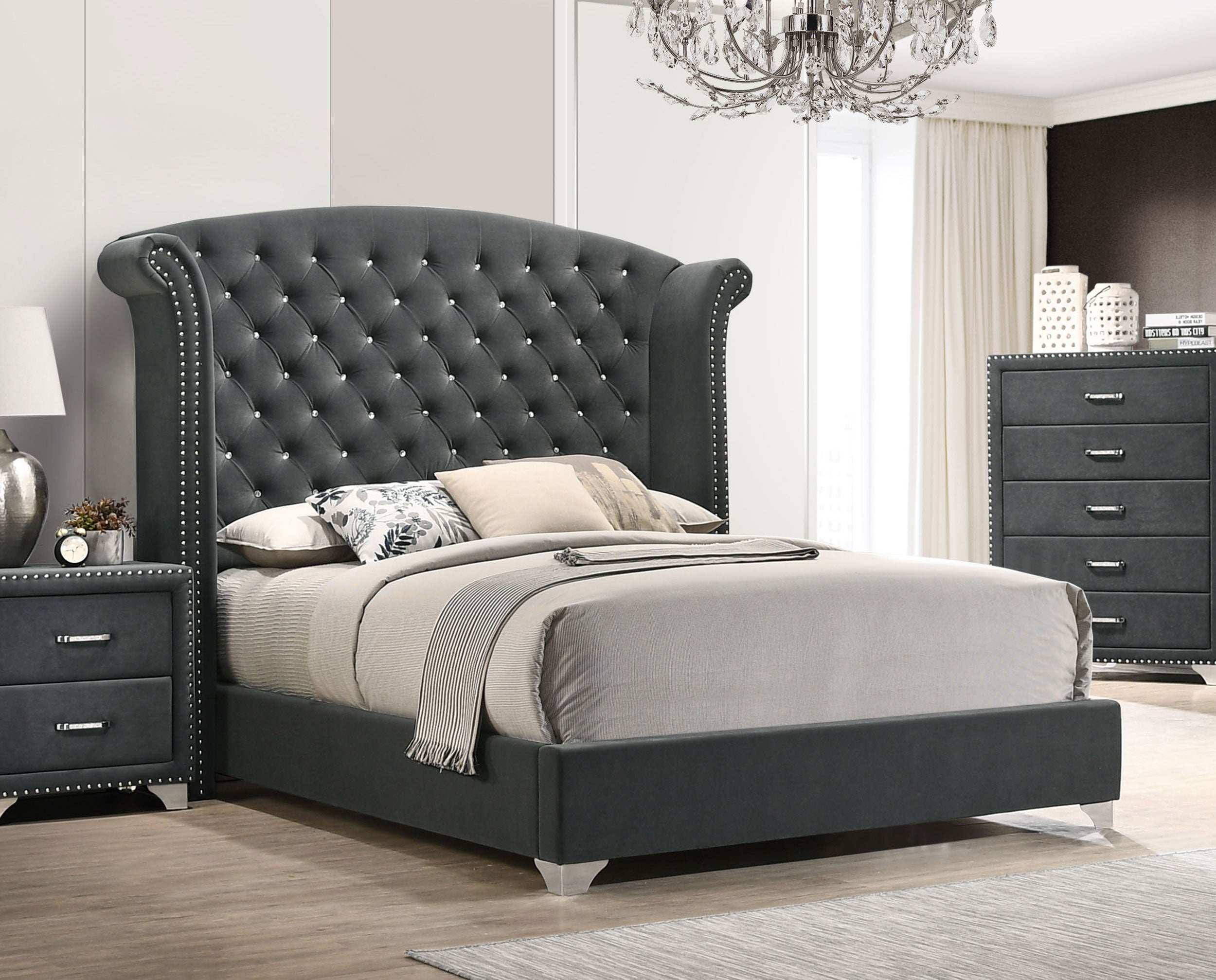 Melody Upholstered Wingback Bed Grey