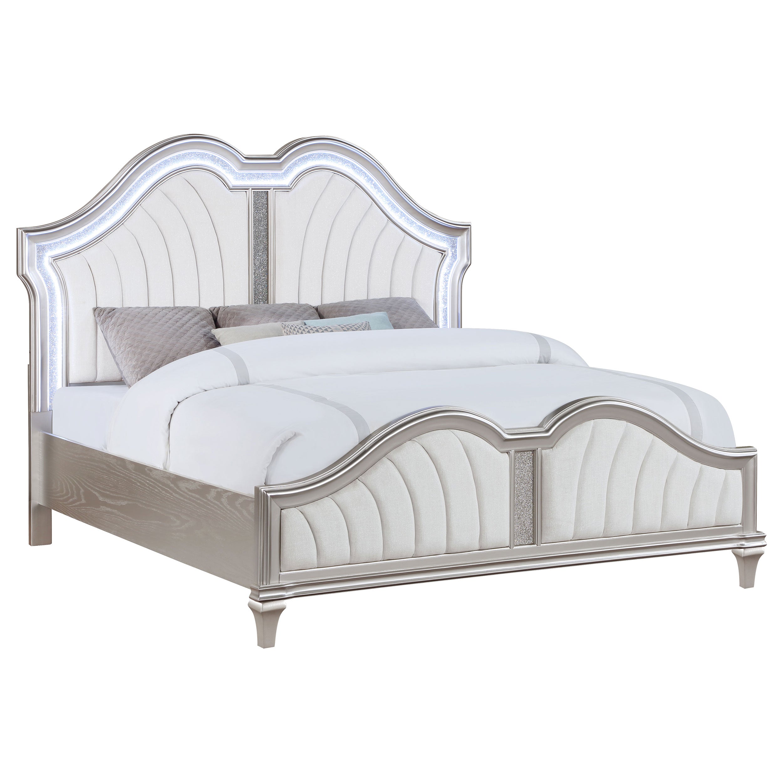 Evangeline Wood LED Panel Bed Silver Oak