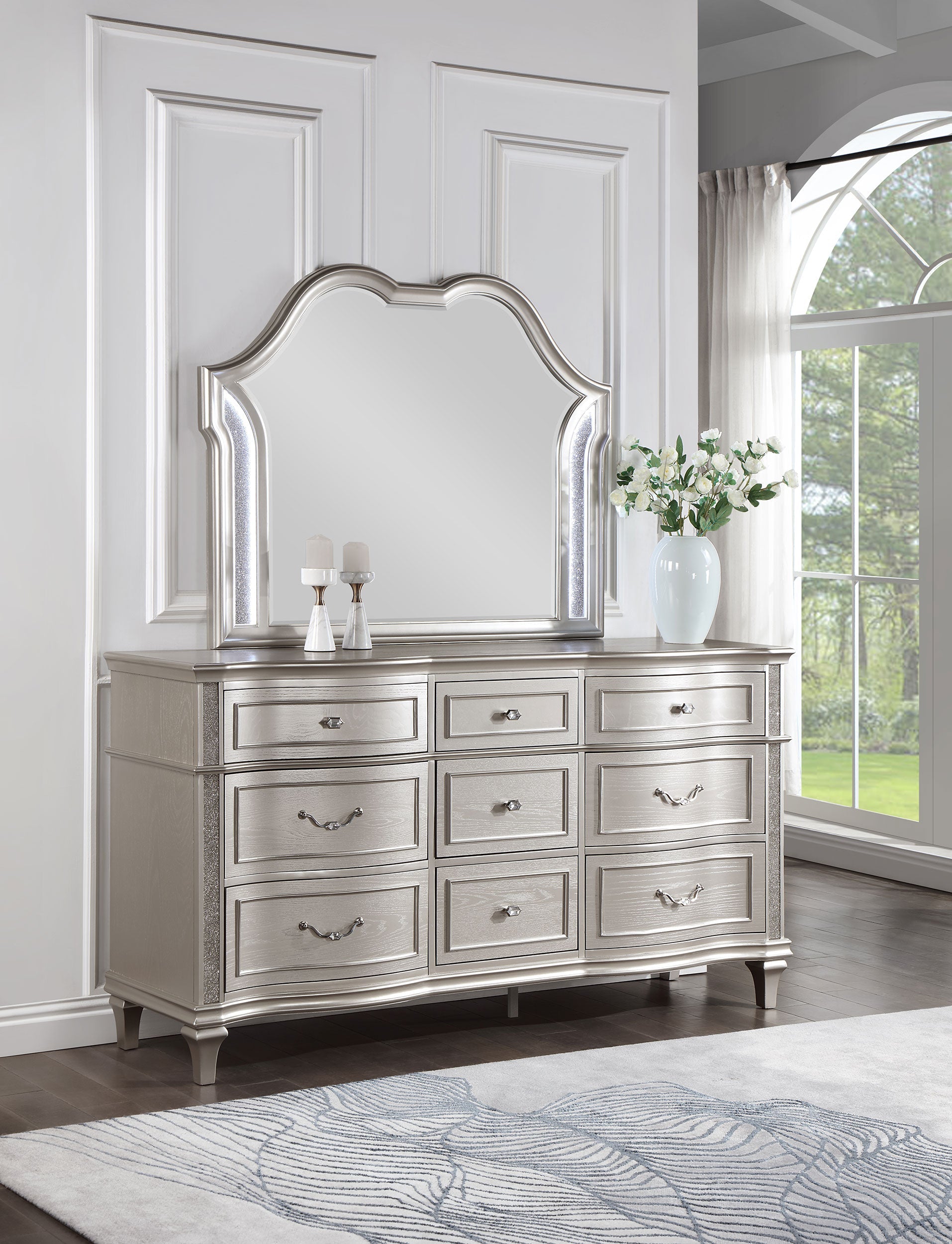 Evangeline 9-drawer Dresser Silver Oak