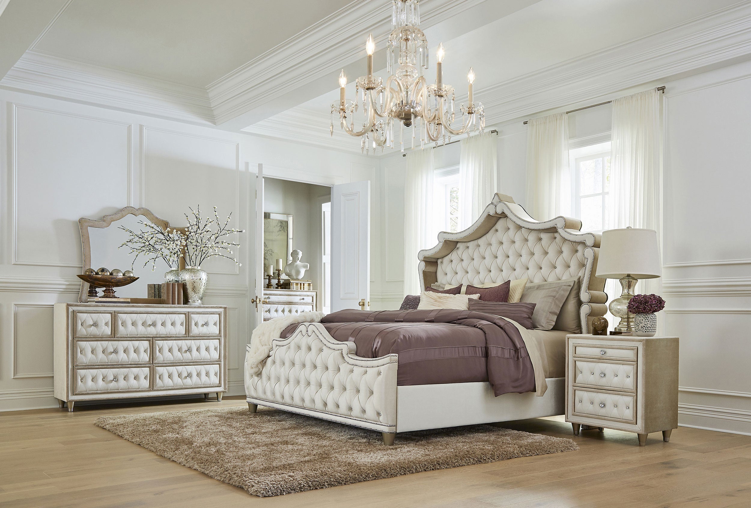 Antonella Upholstered Panel Bed Ivory