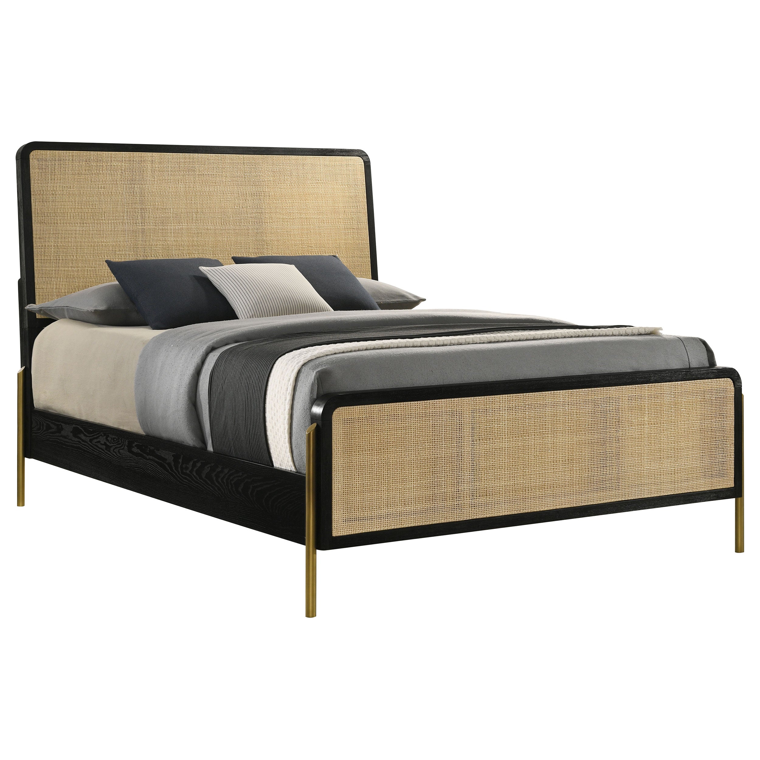 Arini Rattan California King Panel Bed Black and Natural