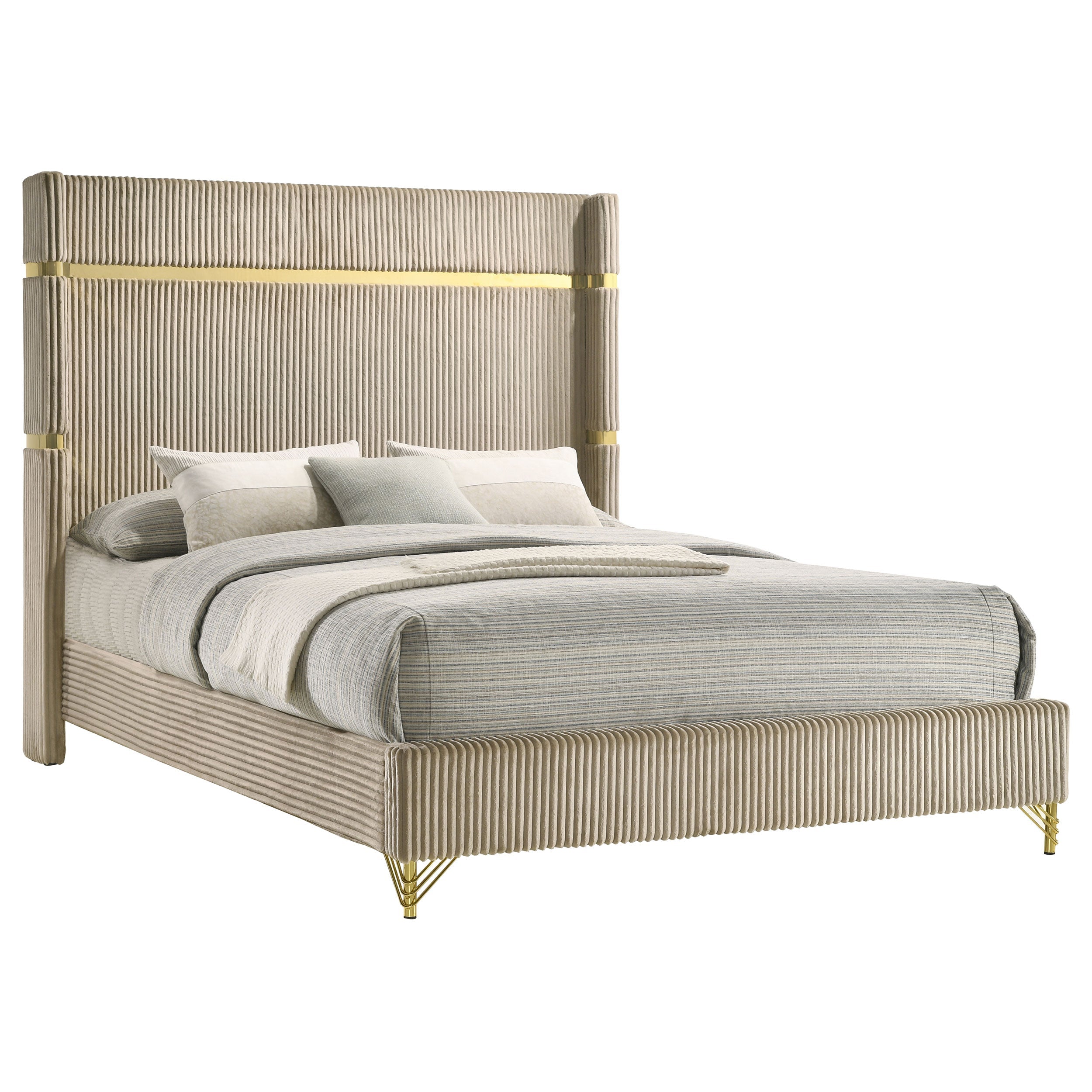 Lucia 61-inch Upholstered  Wingback Bed Beige