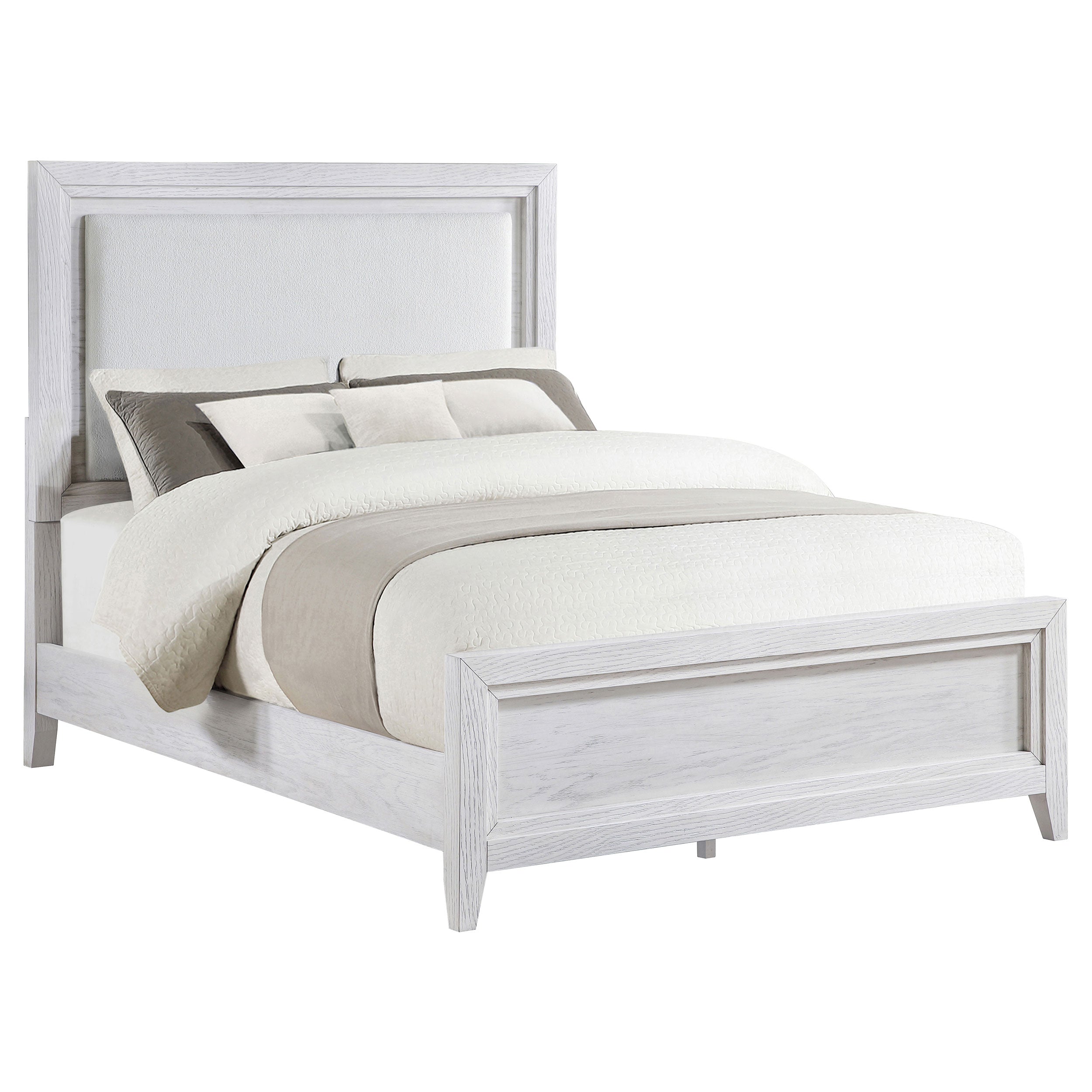 Marielle Panel Upholstered Bed Distressed White