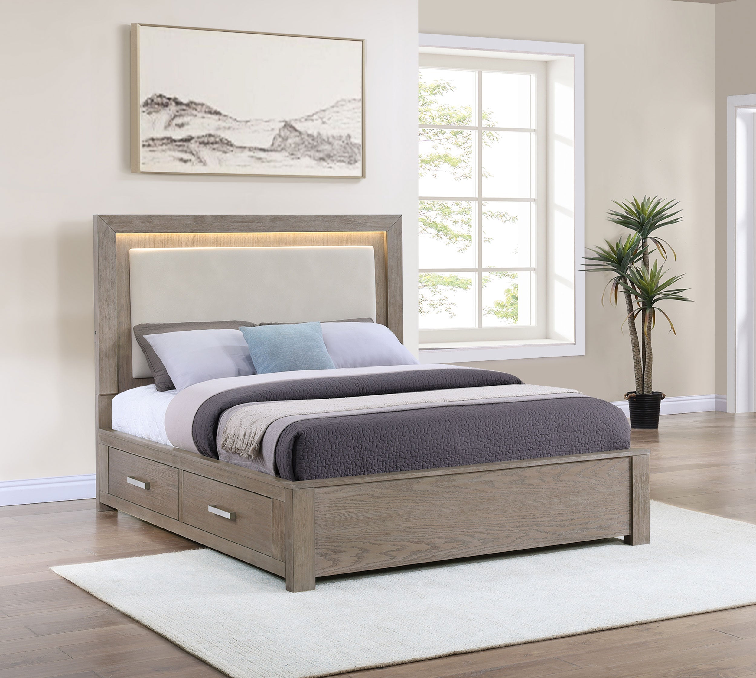 Kenora 56-inch LED Storage Bed Barley Brown