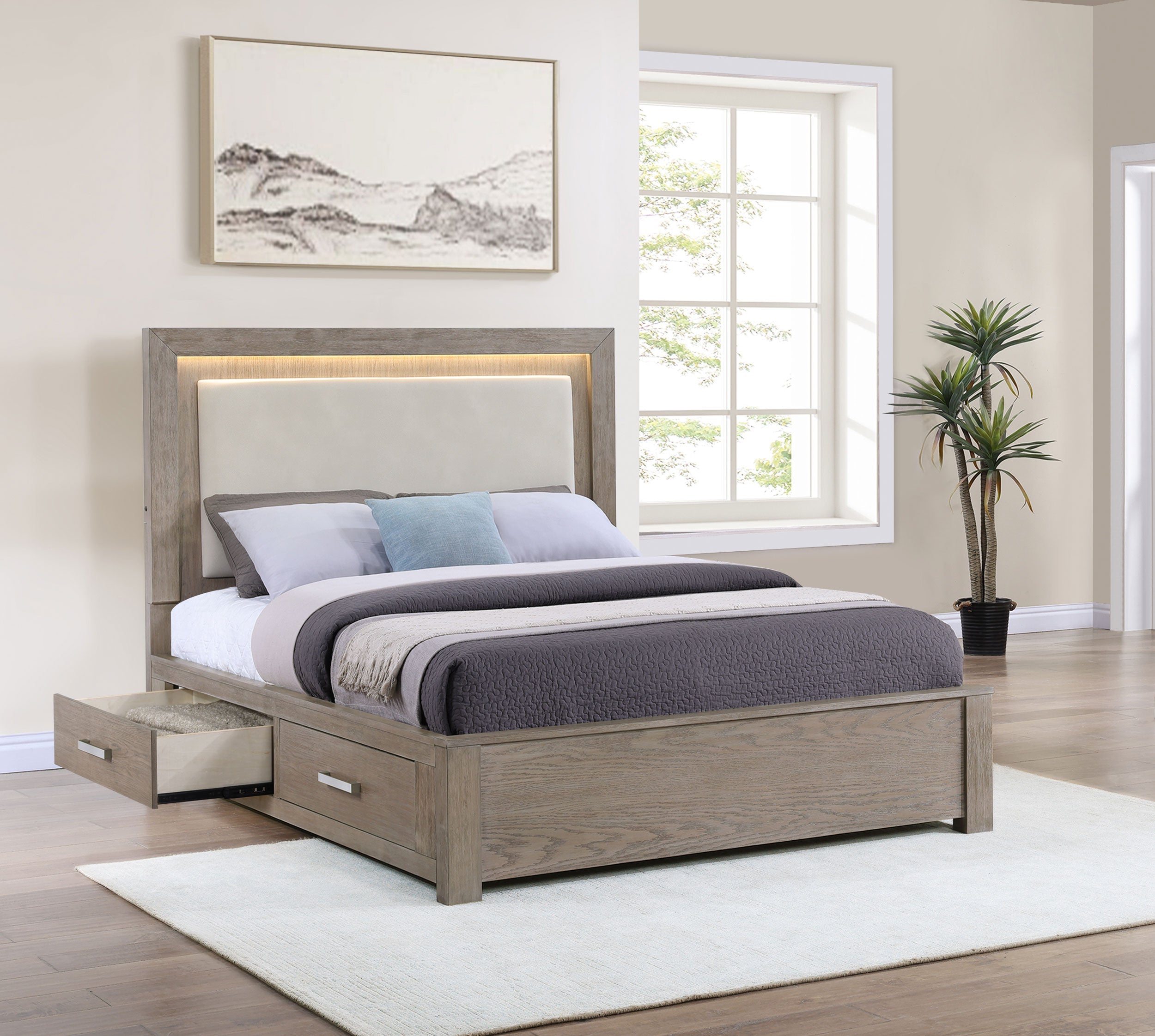 Kenora 56-inch LED Storage Bed Barley Brown
