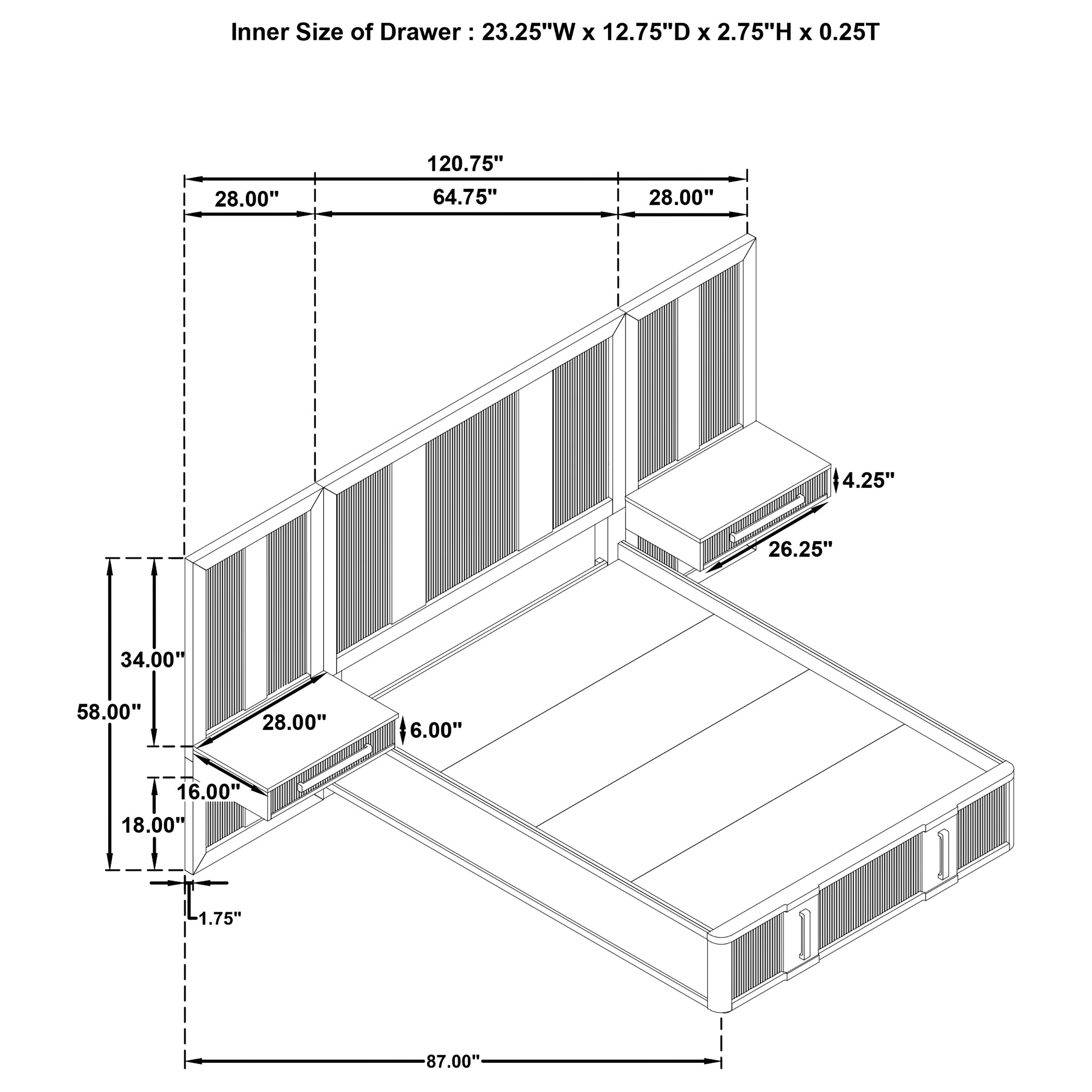 Terrace  Wall Panel Storage Bed Ash Brown
