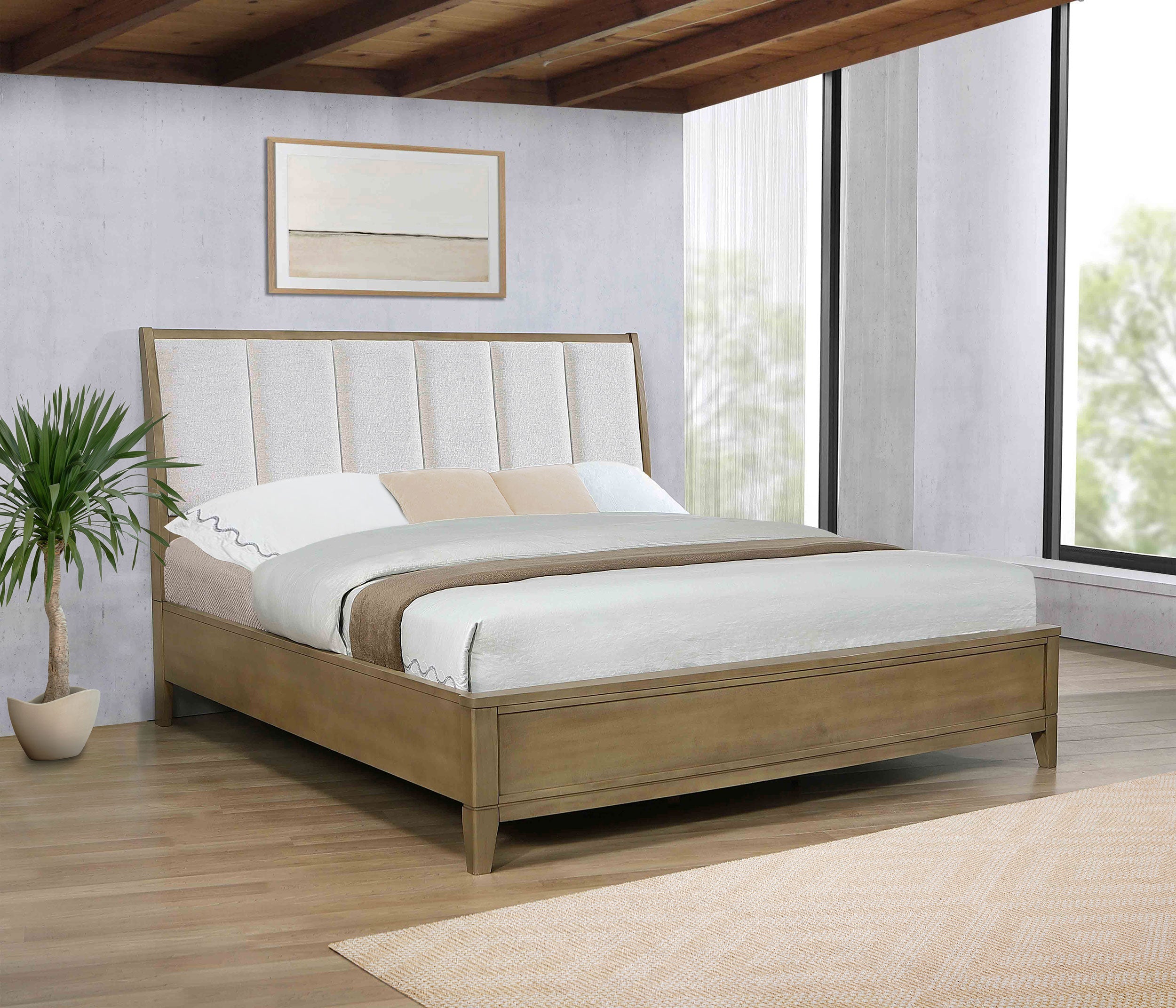 Granada Upholstered Panel Bed Natural Pine