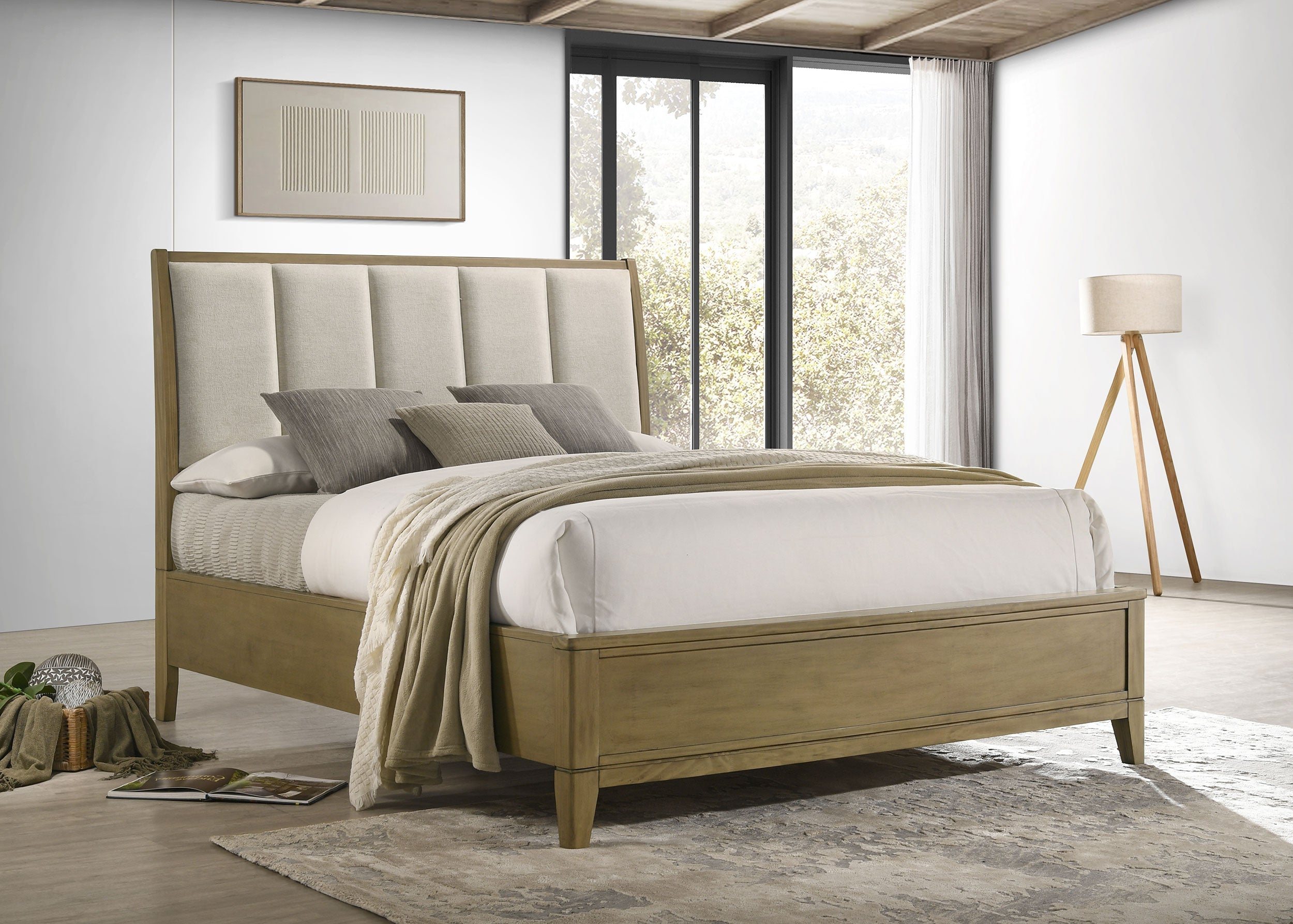 Granada Upholstered Panel Bed Natural Pine