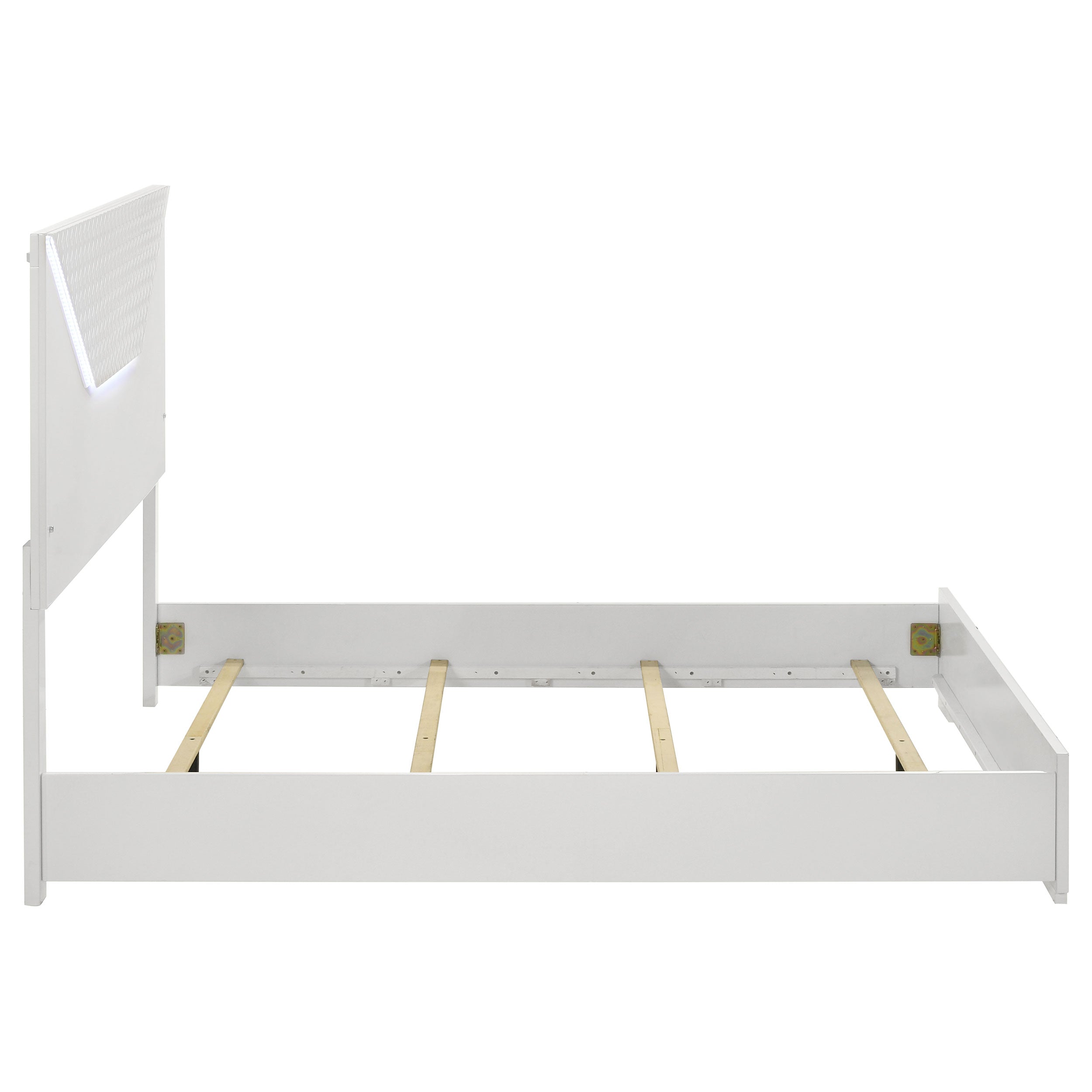 Ives Queen Panel Bed LED Headboard White High Gloss