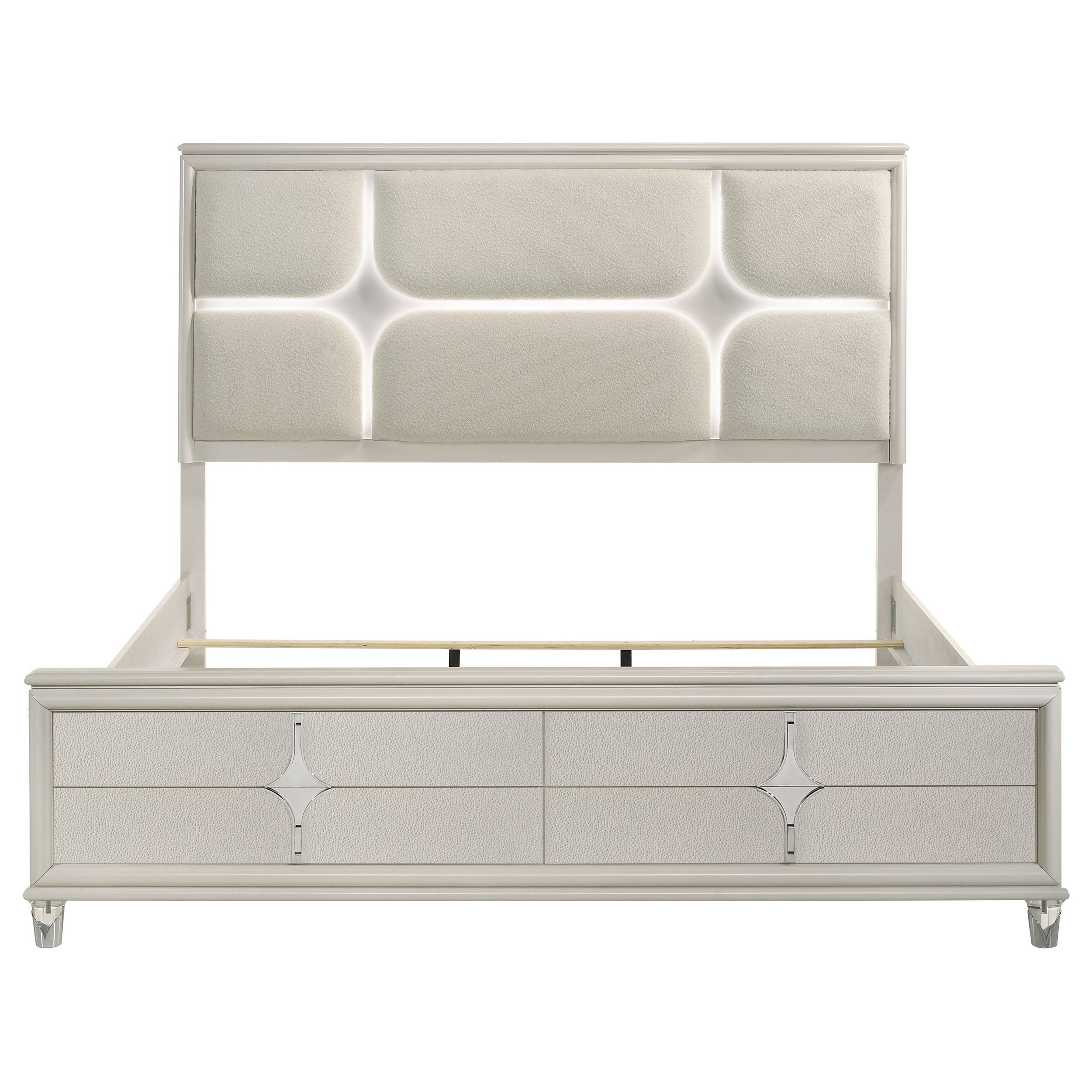 Olivia g Panel Bed LED Headboard Pearl White