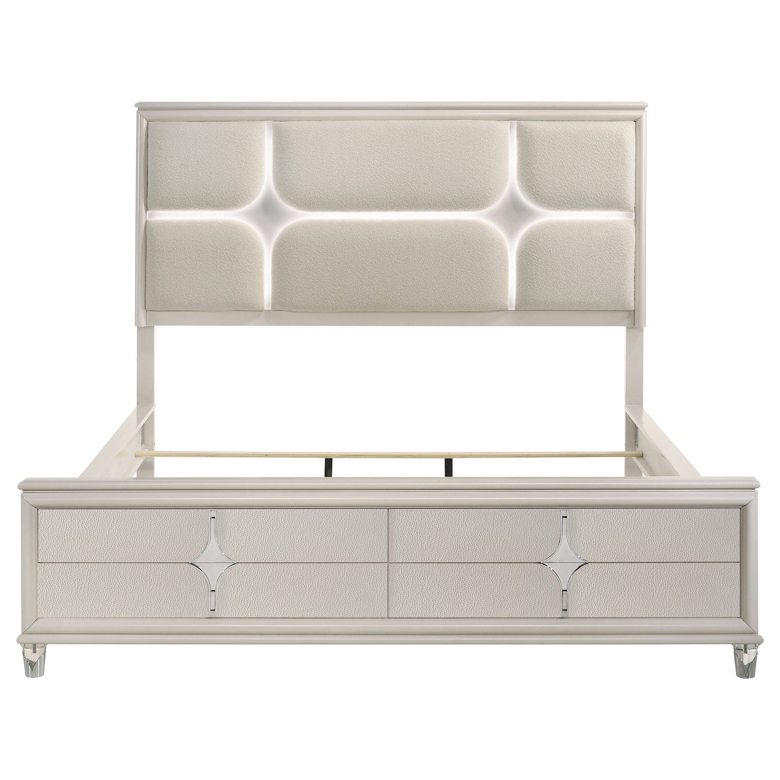 Olivia g Panel Bed LED Headboard Pearl White