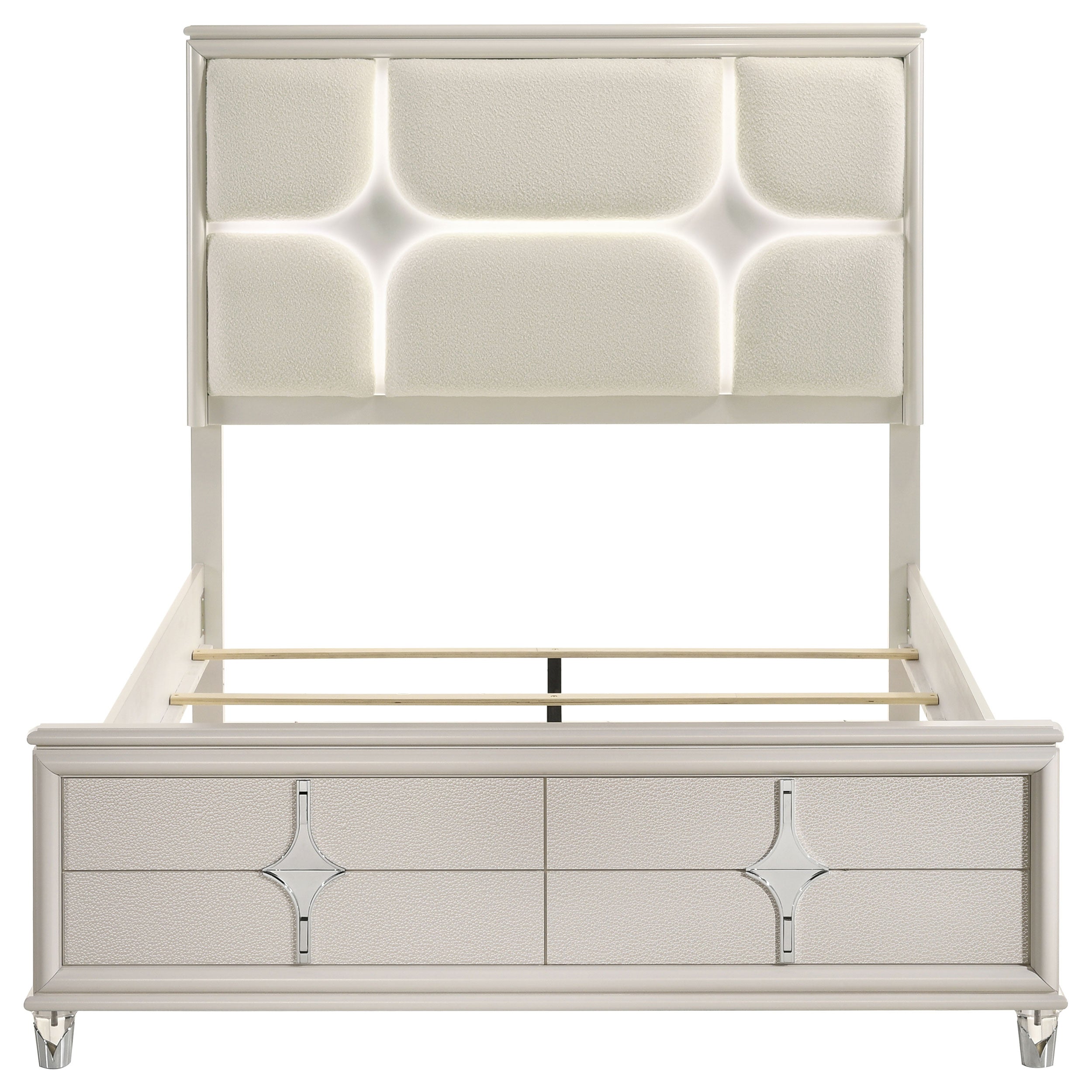 Olivia g Panel Bed LED Headboard Pearl White