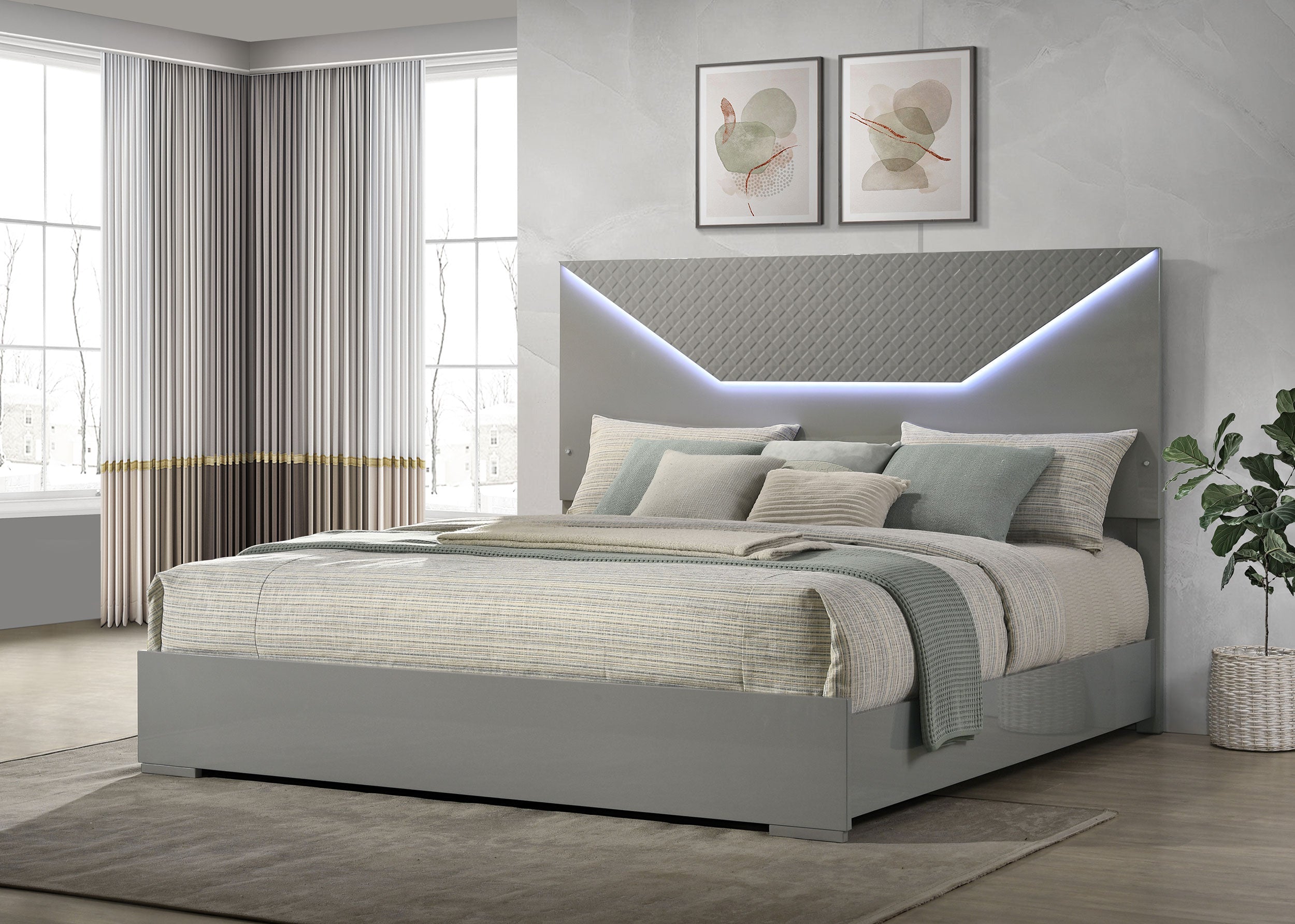 Hyland  Panel Bed LED Headboard Natural
