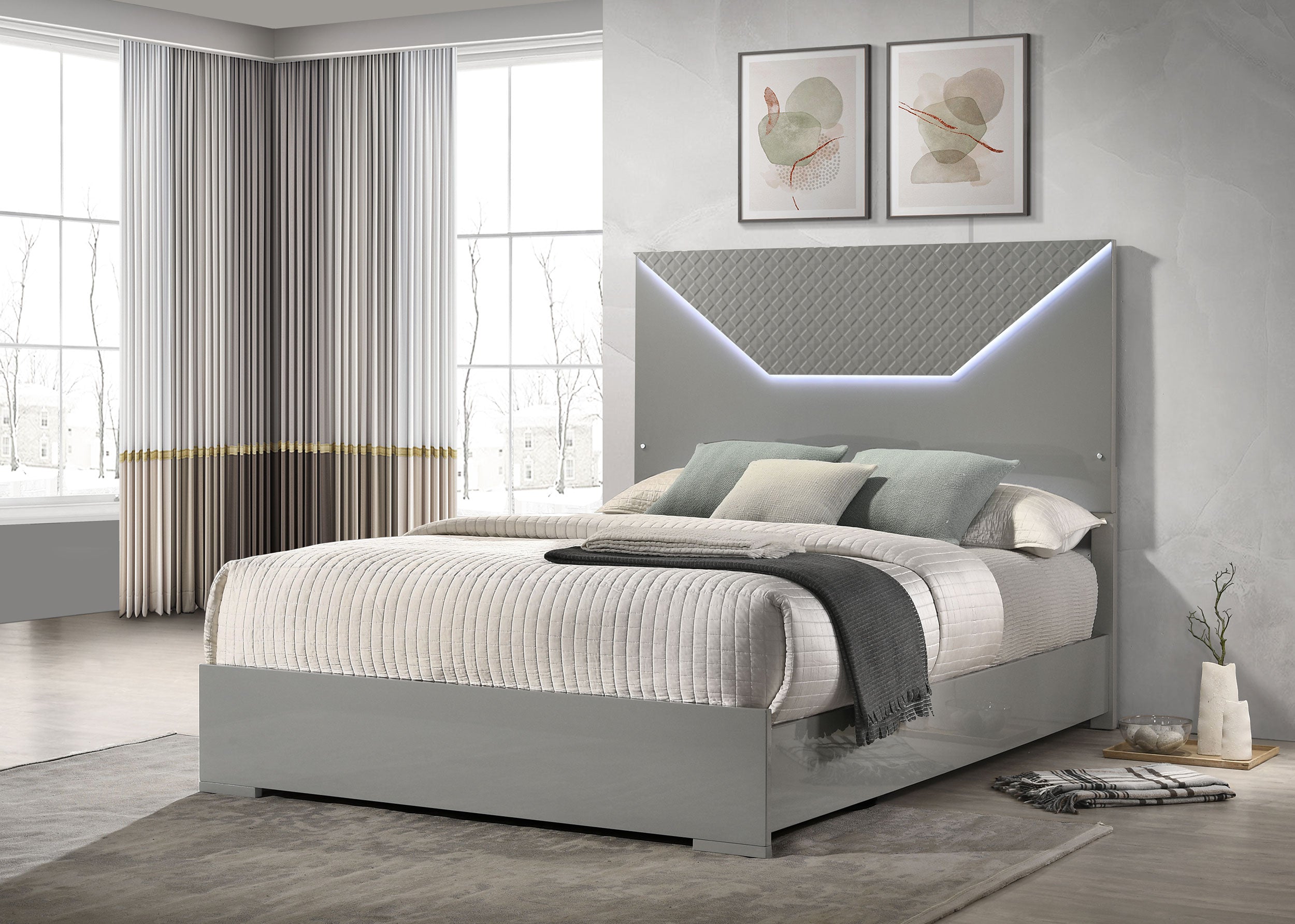 Hyland  Panel Bed LED Headboard Natural