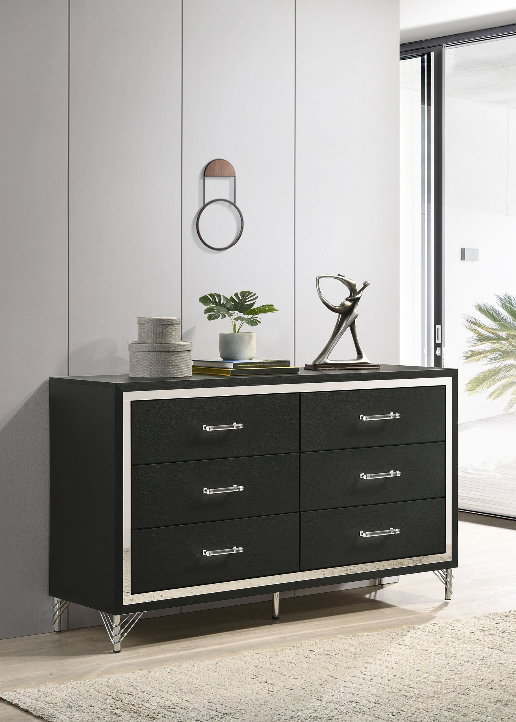 Lucia 6-drawer Dresser and Mirror Black