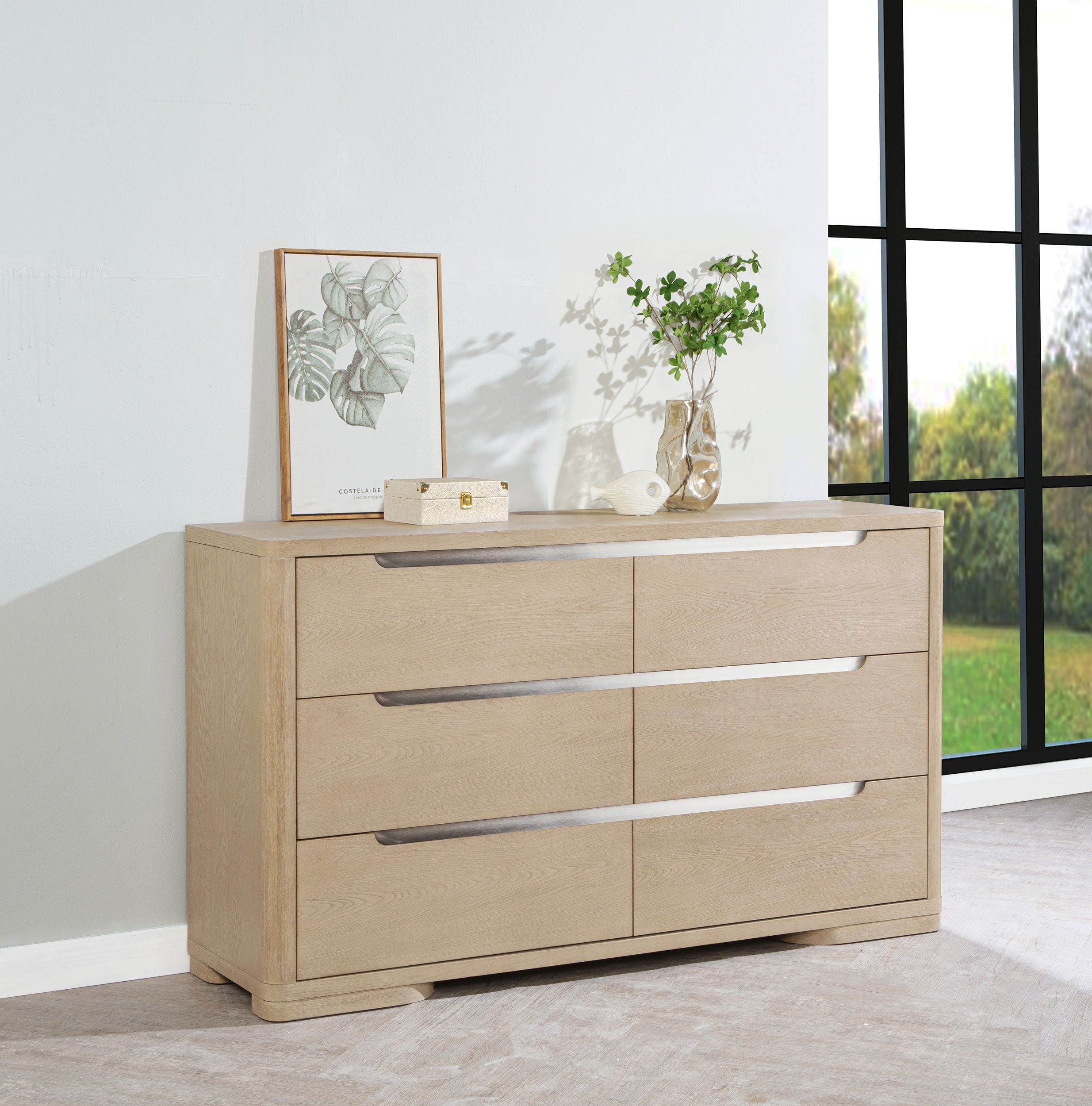 Ladera 6-drawer Bedroom Dresser and Mirror Light Elm
