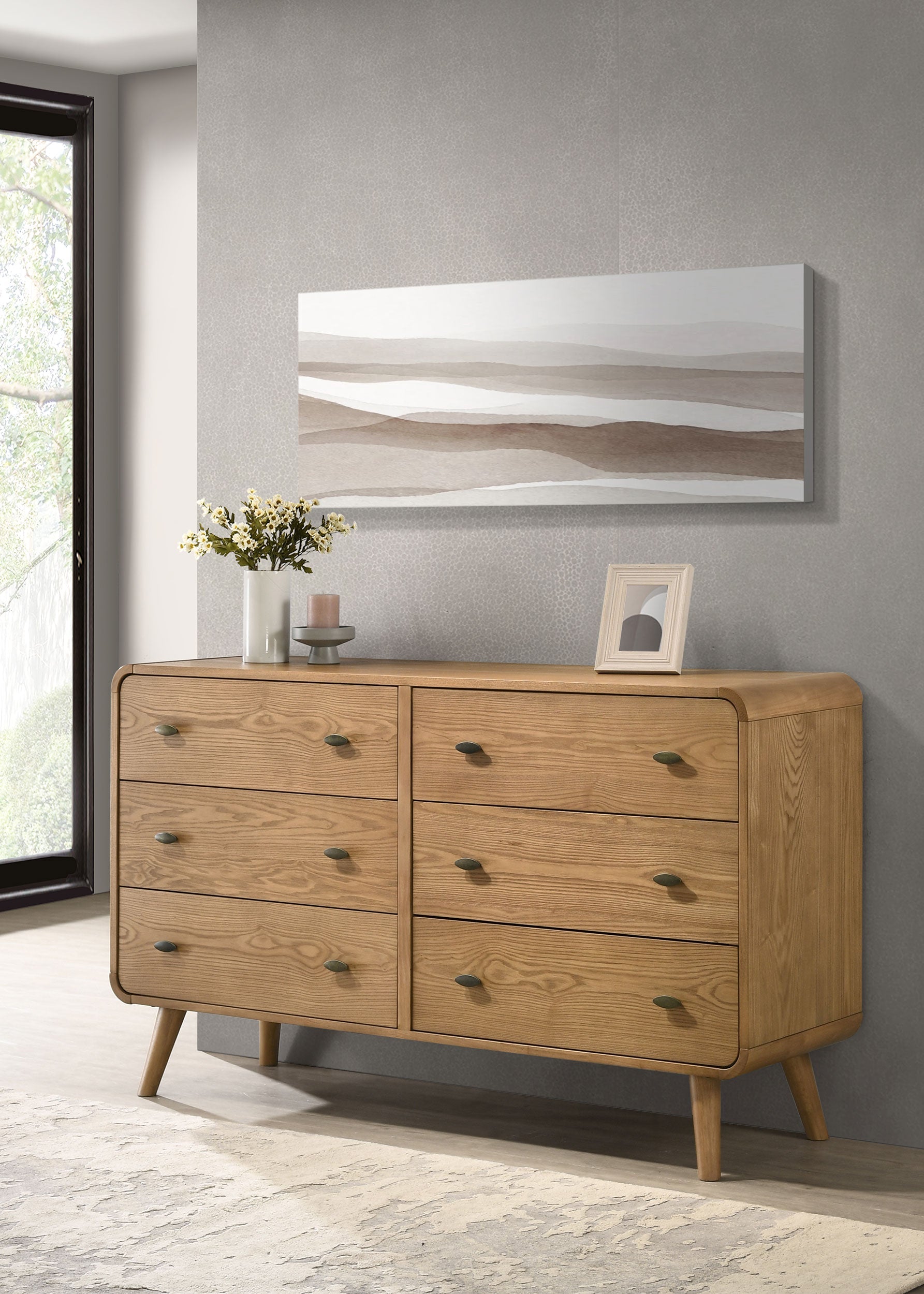 Robyn 6-drawer Bedroom Dresser and Mirror Light Ash
