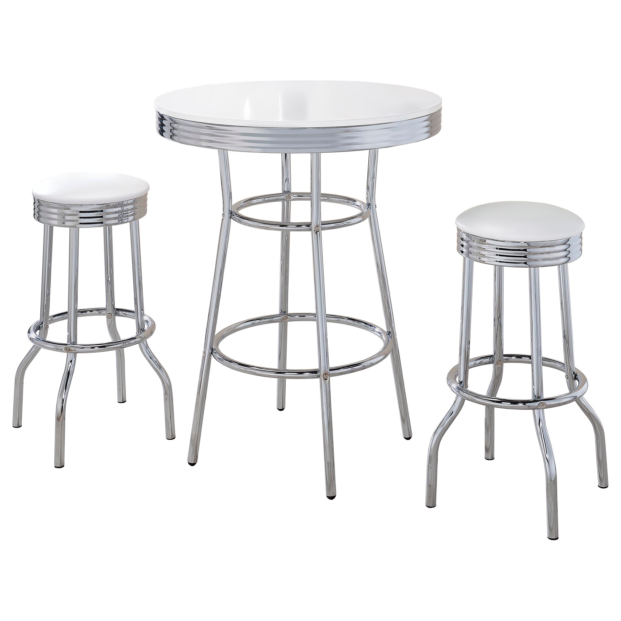 Retro Round 1950s Bistro Pub Bar Table Set White