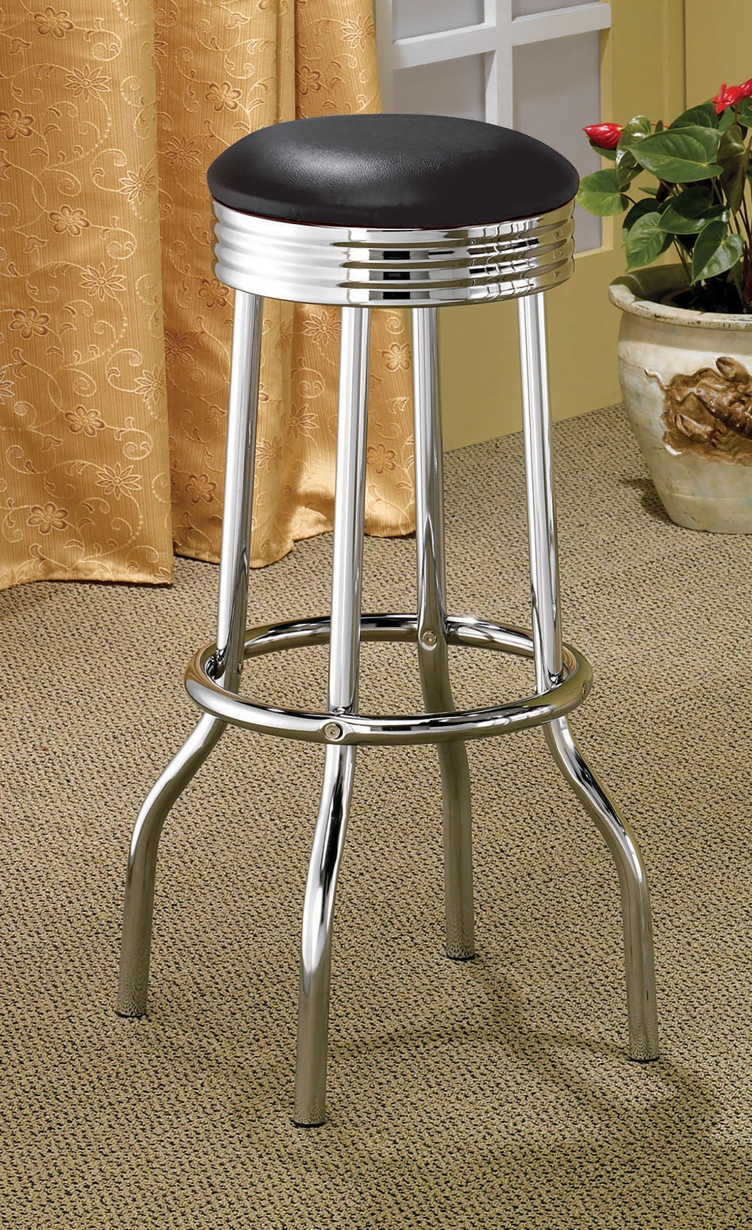 Retro Upholstered Metal Swivel Bar Stool (Set of 2)