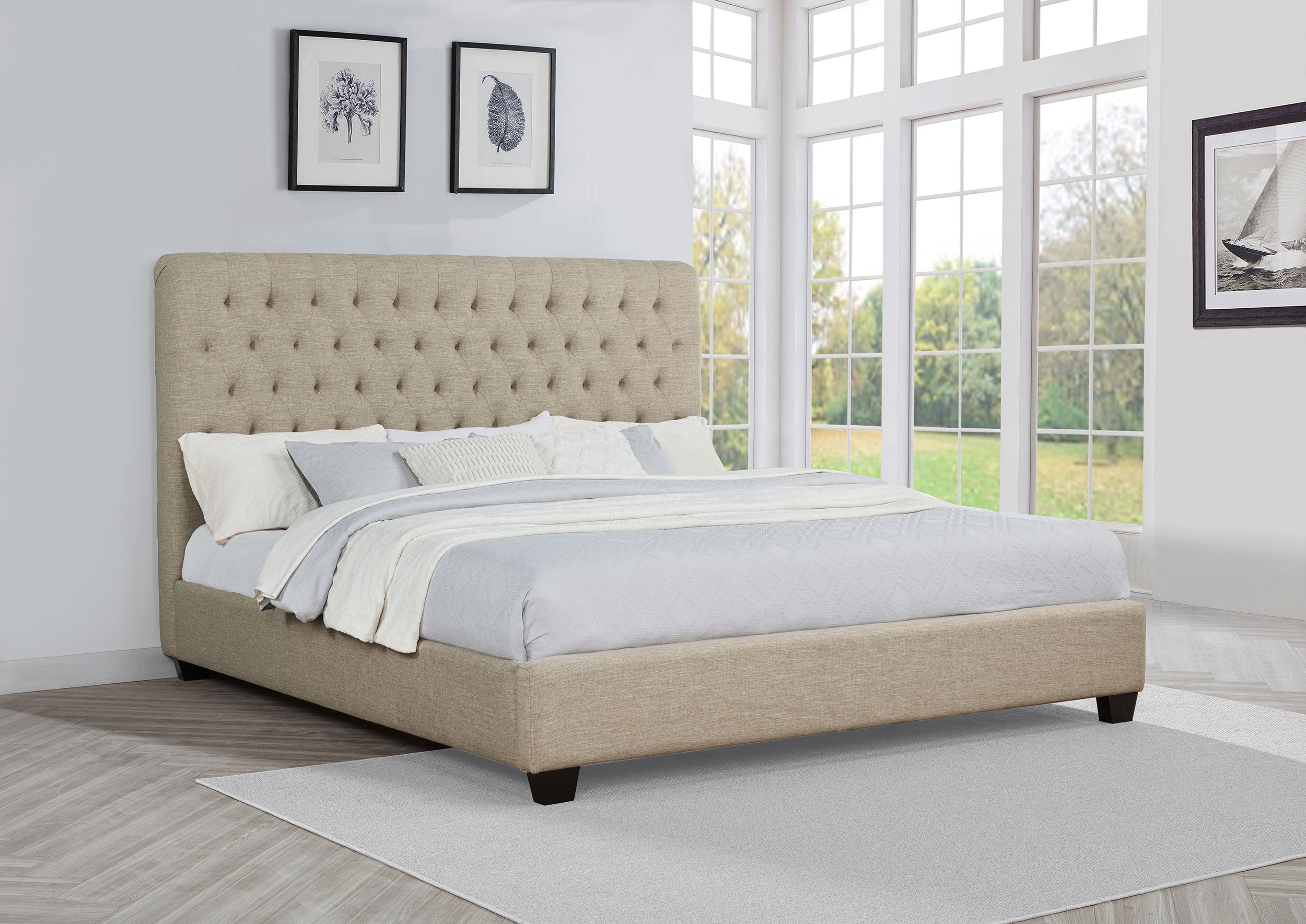 Chloe Upholstered California King Panel Bed Oatmeal