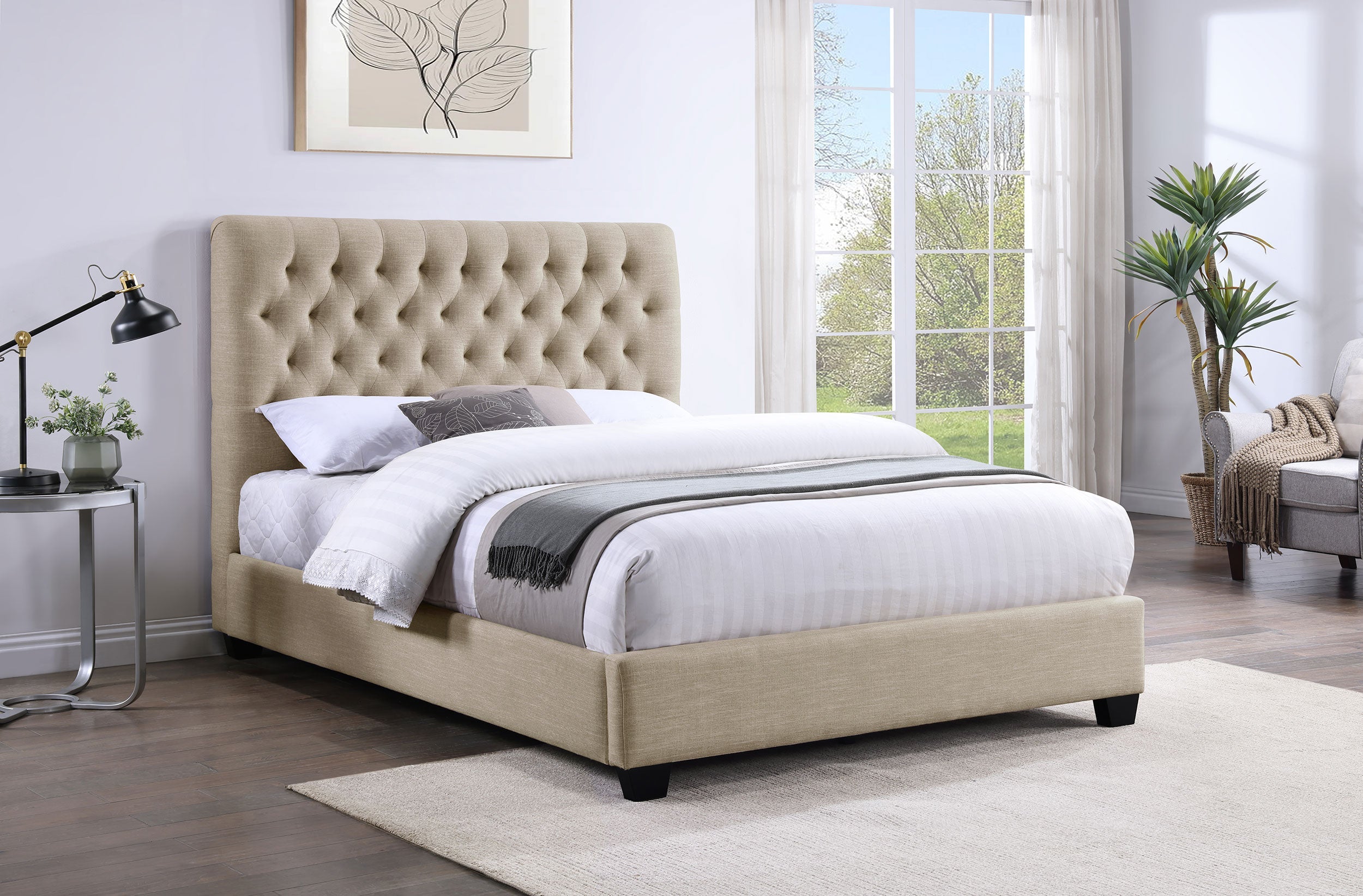 Chloe Upholstered California King Panel Bed Oatmeal
