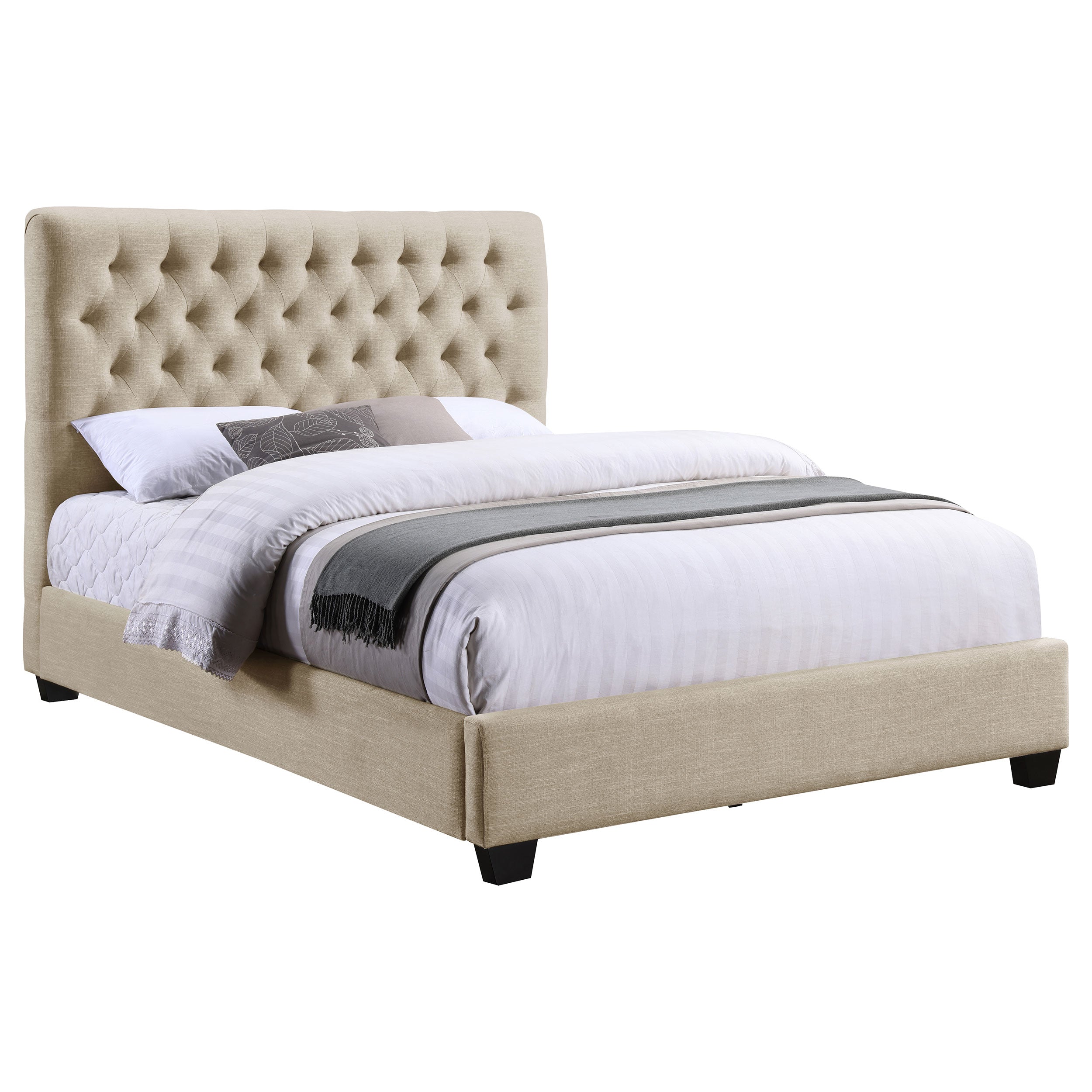 Chloe Upholstered California King Panel Bed Oatmeal