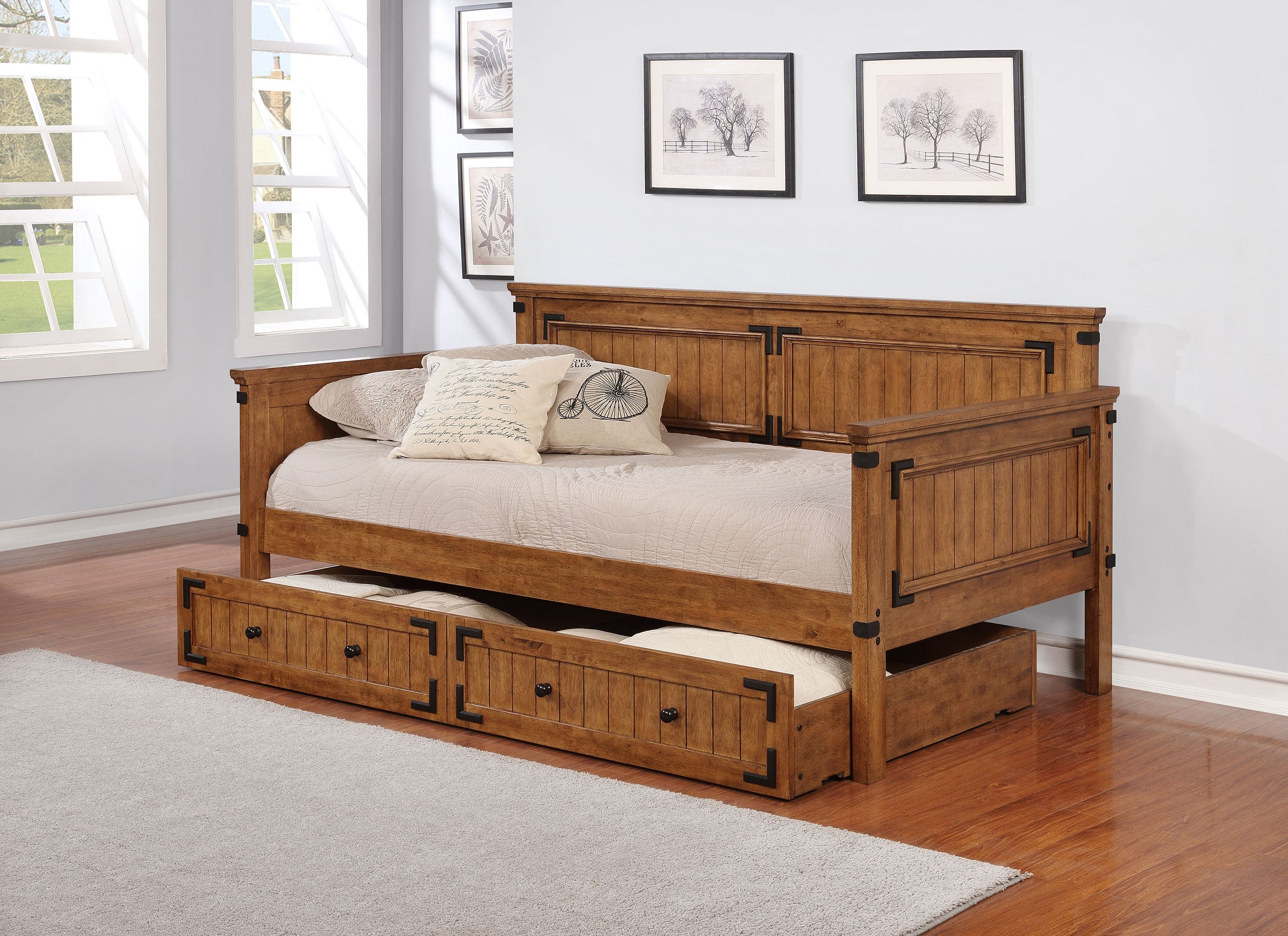 Oakdale Wood  Daybed with Trundle Rustic Honey